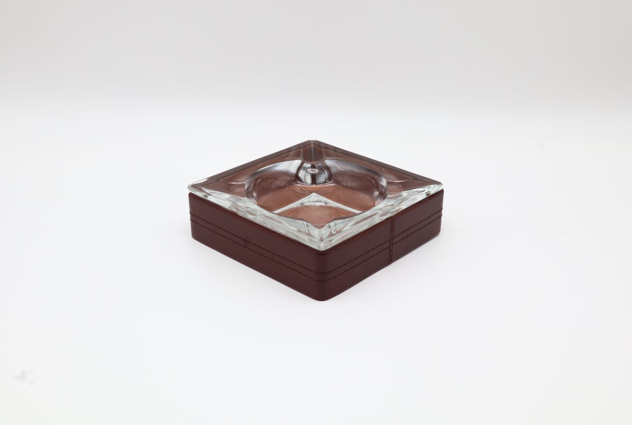 Mid-Century Glass and Leather Ashtray – Italy, 1970s by Forma Finds | The Oblist