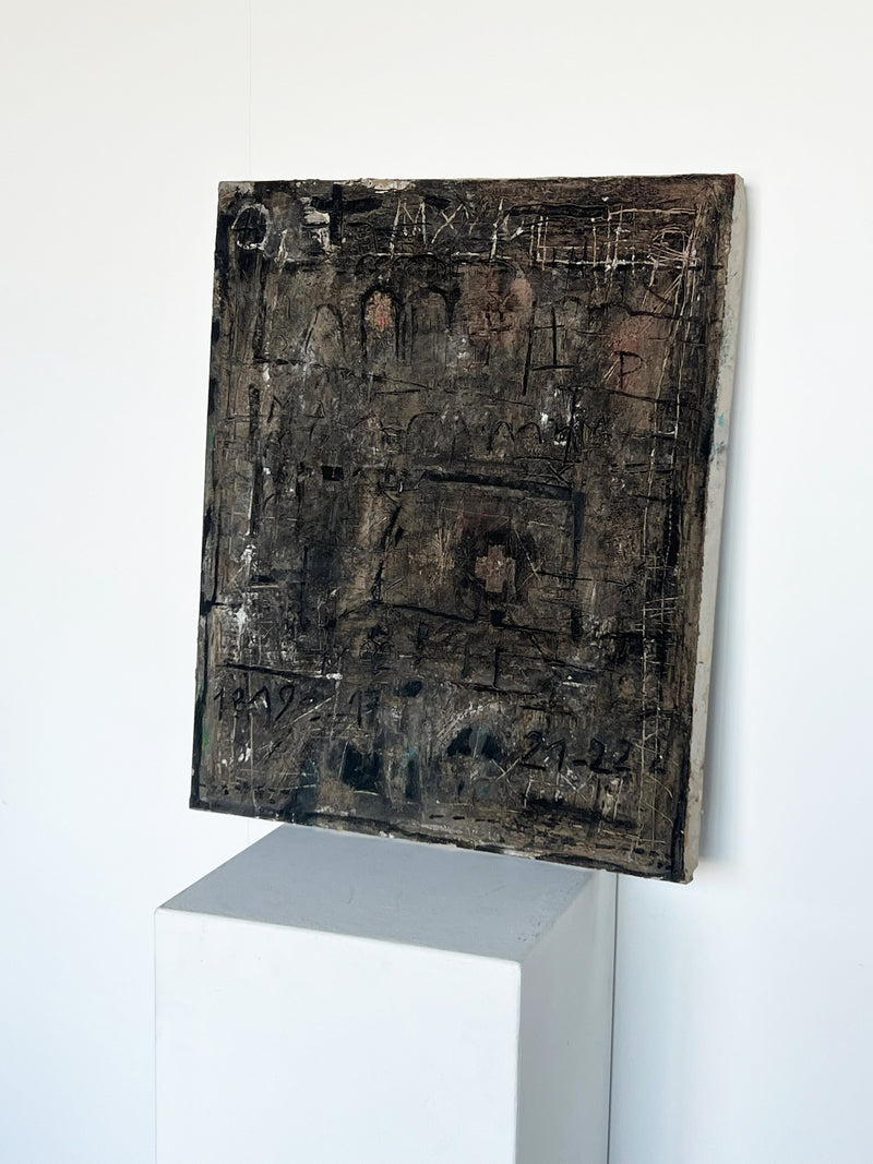 Brutalist Painting on Canvas — close-up of textured dark surface