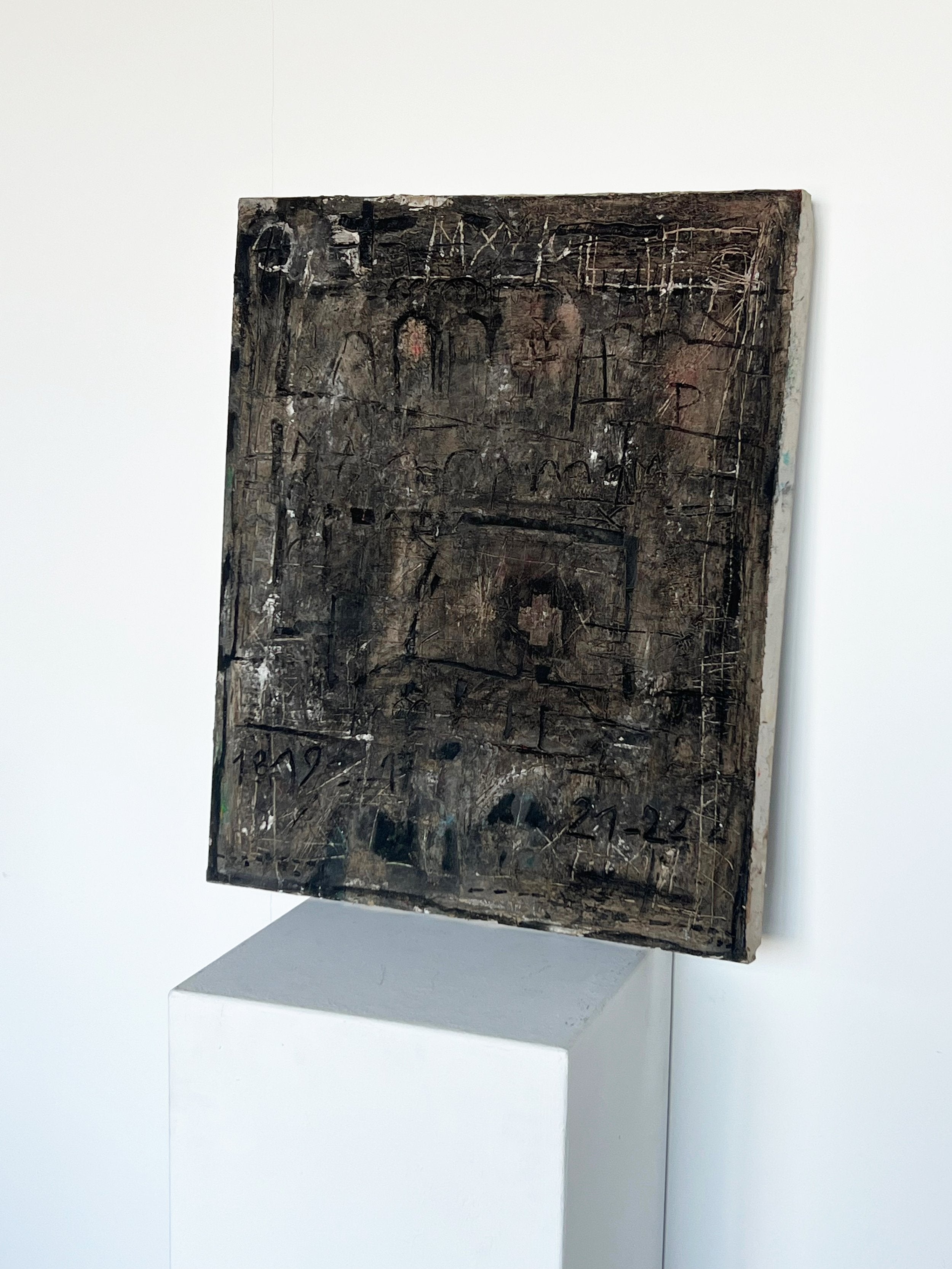 Brutalist Painting on Canvas — close-up of textured dark surface
