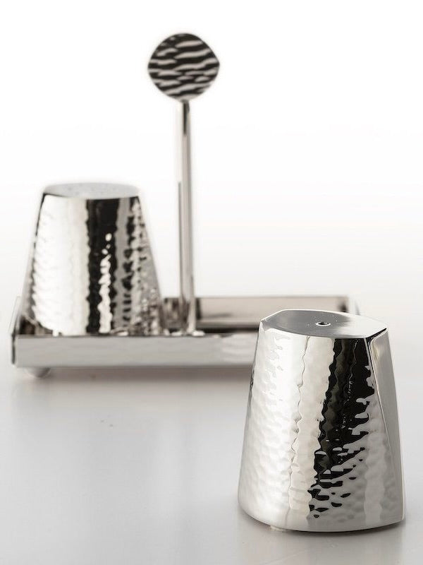 Platinum-plated Salt and Pepper — close-up of hammered surface detail