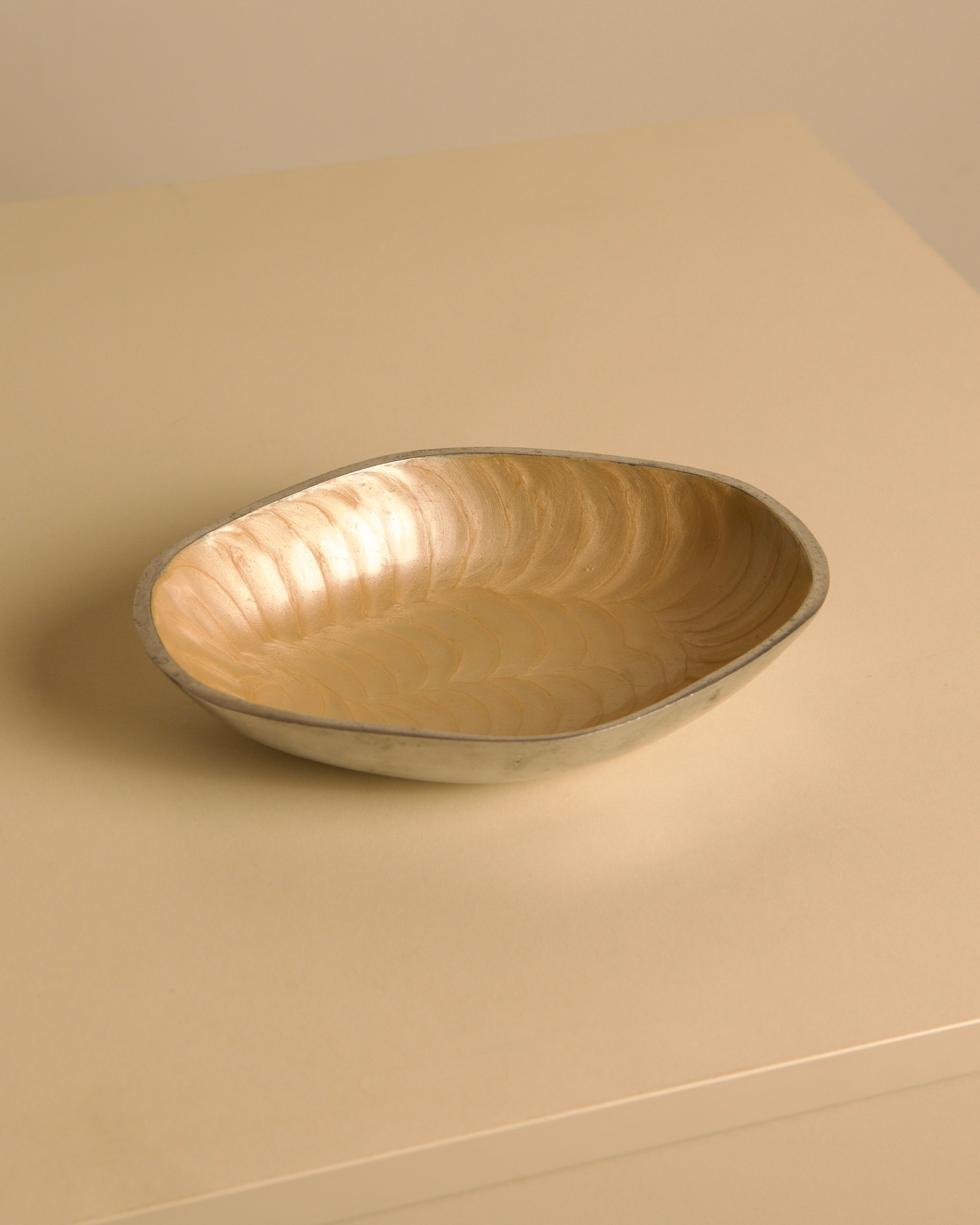 "Galassia" pocket tray, cream aluminum by Brandani Italy 1980's — side angle