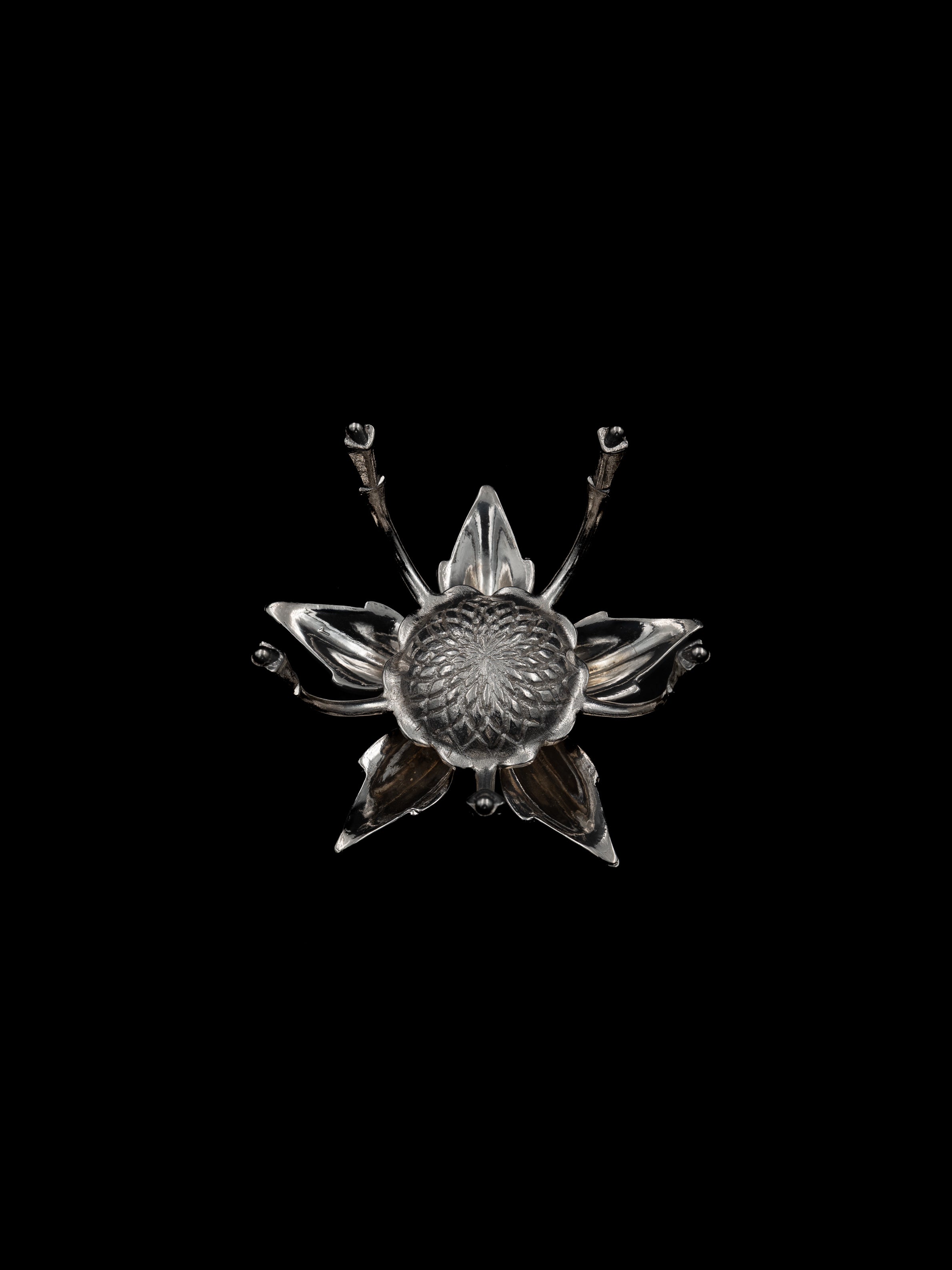 Silver-Plated Magnolia Flower Ashtray, Italy, c. 1960s — top view highlighting floral design