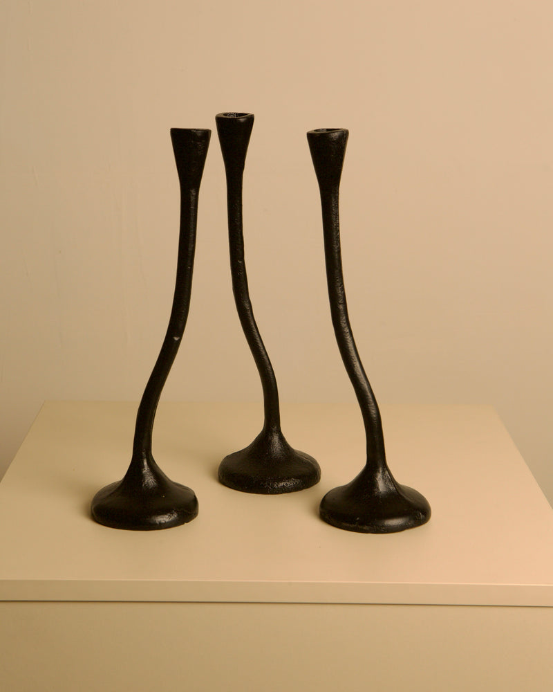 Set of 3 "Twisted" Candleholders in Black Cast Aluminum, 80s by Treaptyque | The Oblist — black cast aluminum, modern design