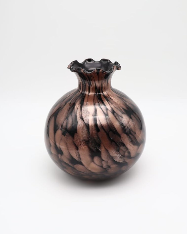 Mid-Century Murano Aventurine Art Glass Vase – Tortoiseshell & Ruffled Rim (c. 1960-1970) by Forma Finds
