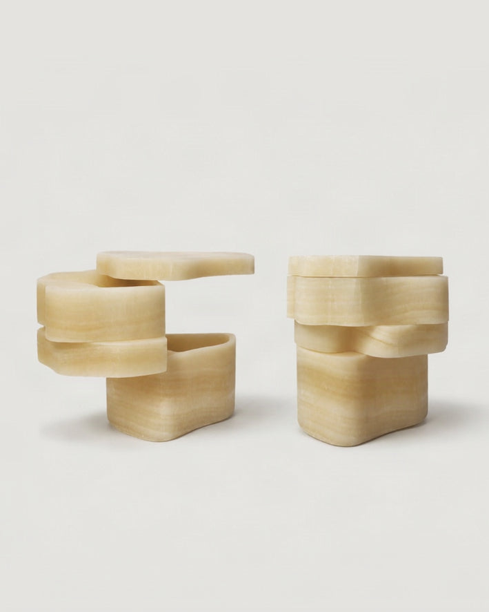 White Moth Nightstand Set in White Onyx Marble by Panorammma | The Oblist