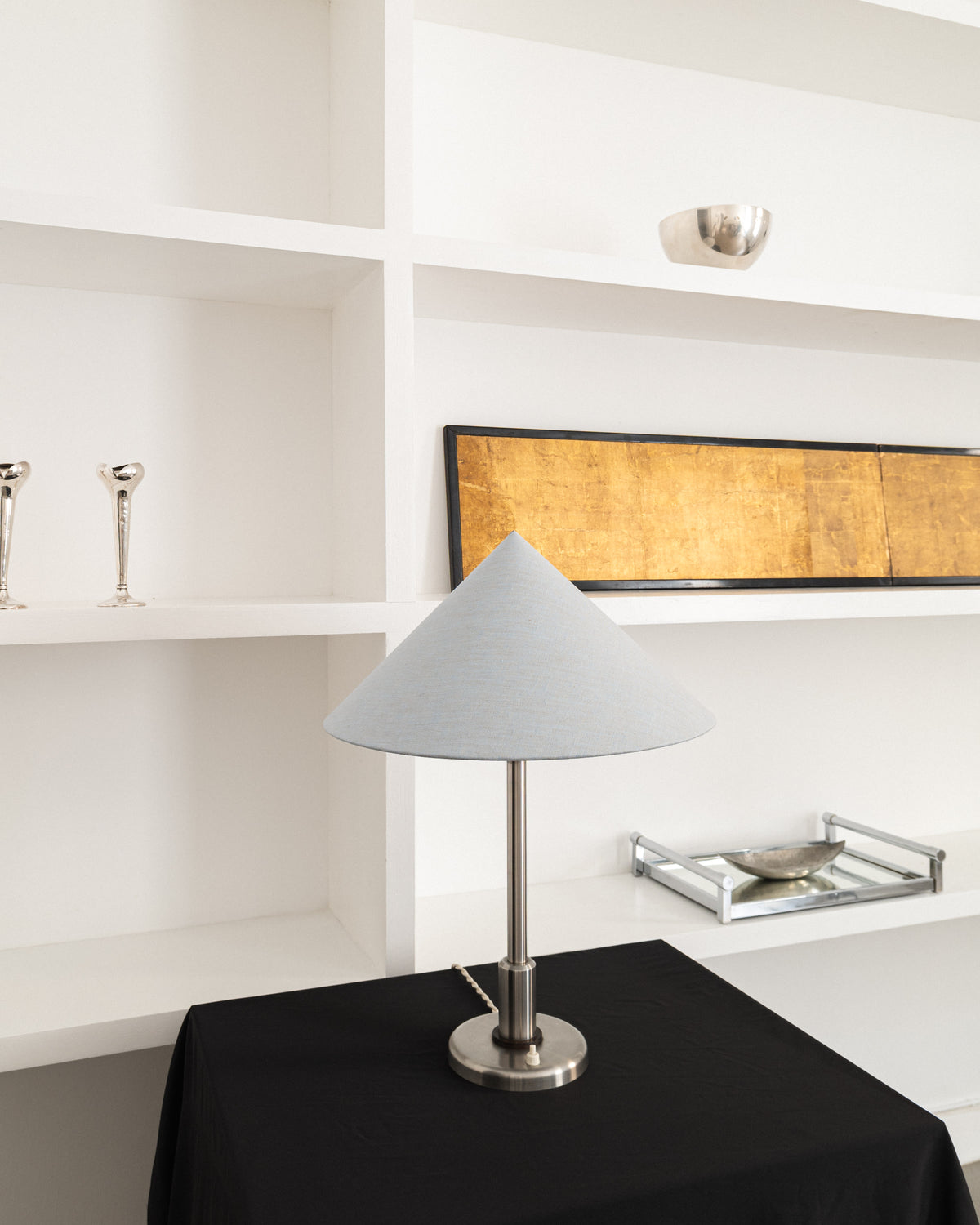 Danish Art Deco Satin Chrome Table Lamp — side angle