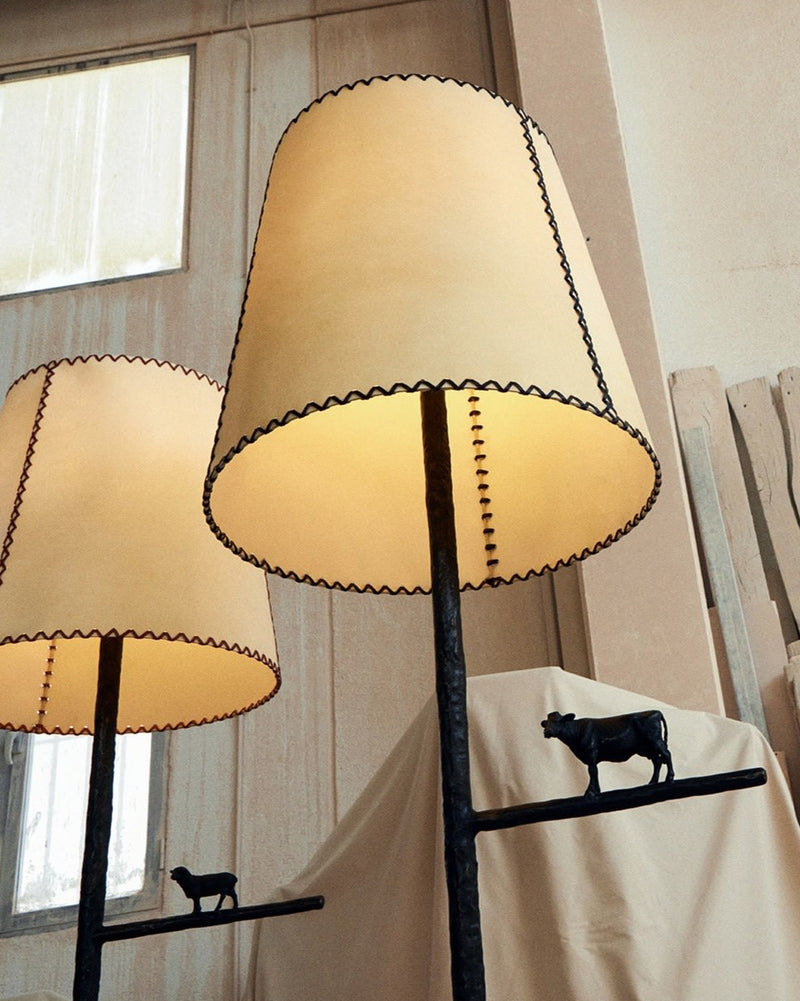 Farm Light Floor Lamp — close-up of lampshade with decorative trim