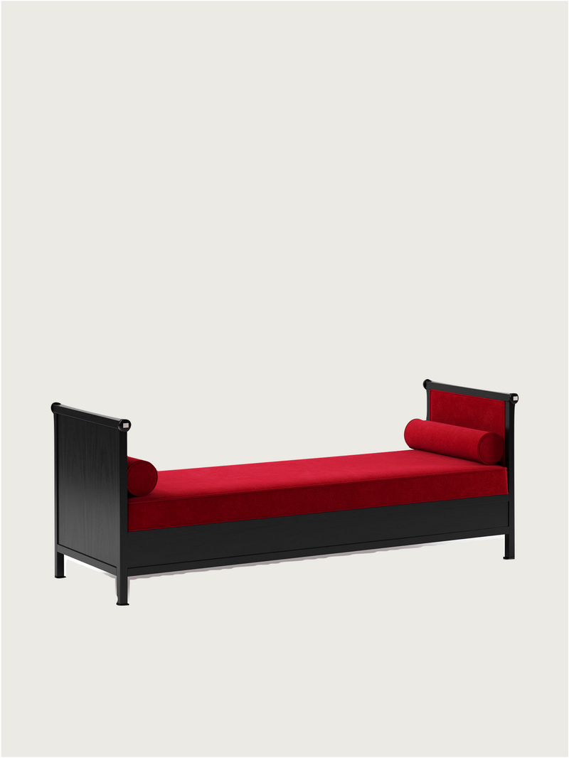 Keys Daybed — side view with red upholstery and black frame
