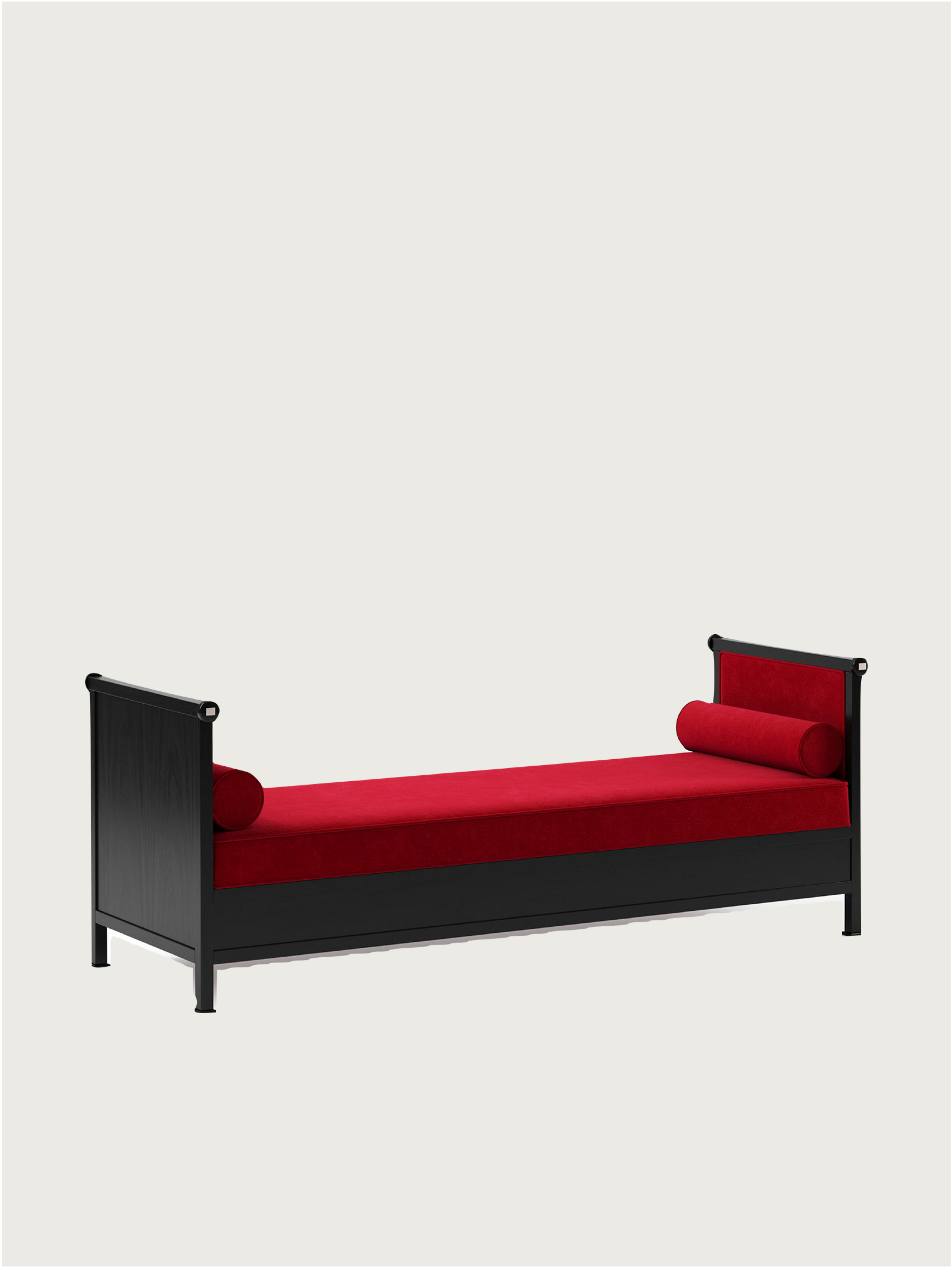 Keys Daybed — side view with red upholstery and black frame