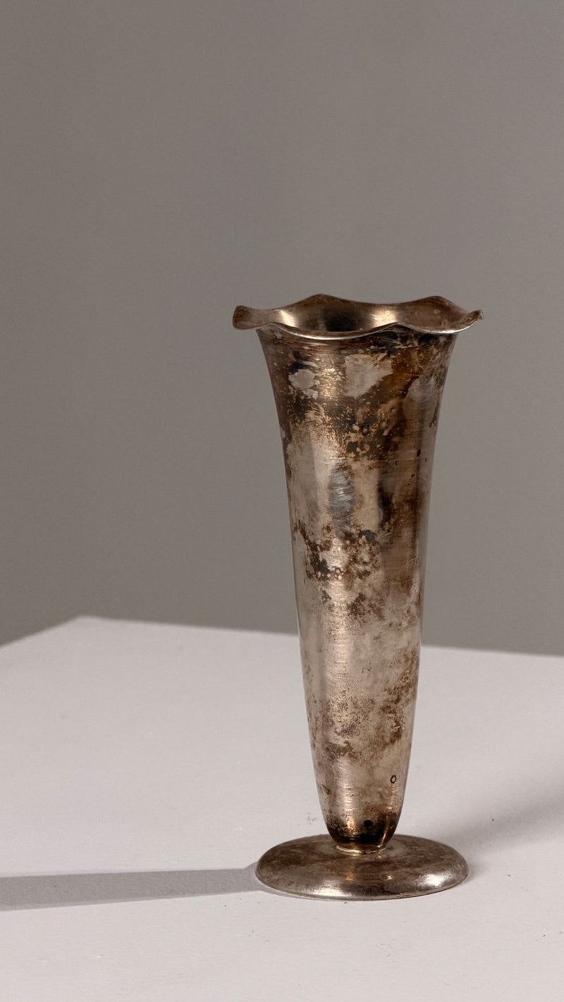 Silver-plated Metal Chalice, France, circa 1930 — close-up showing tarnished surface details