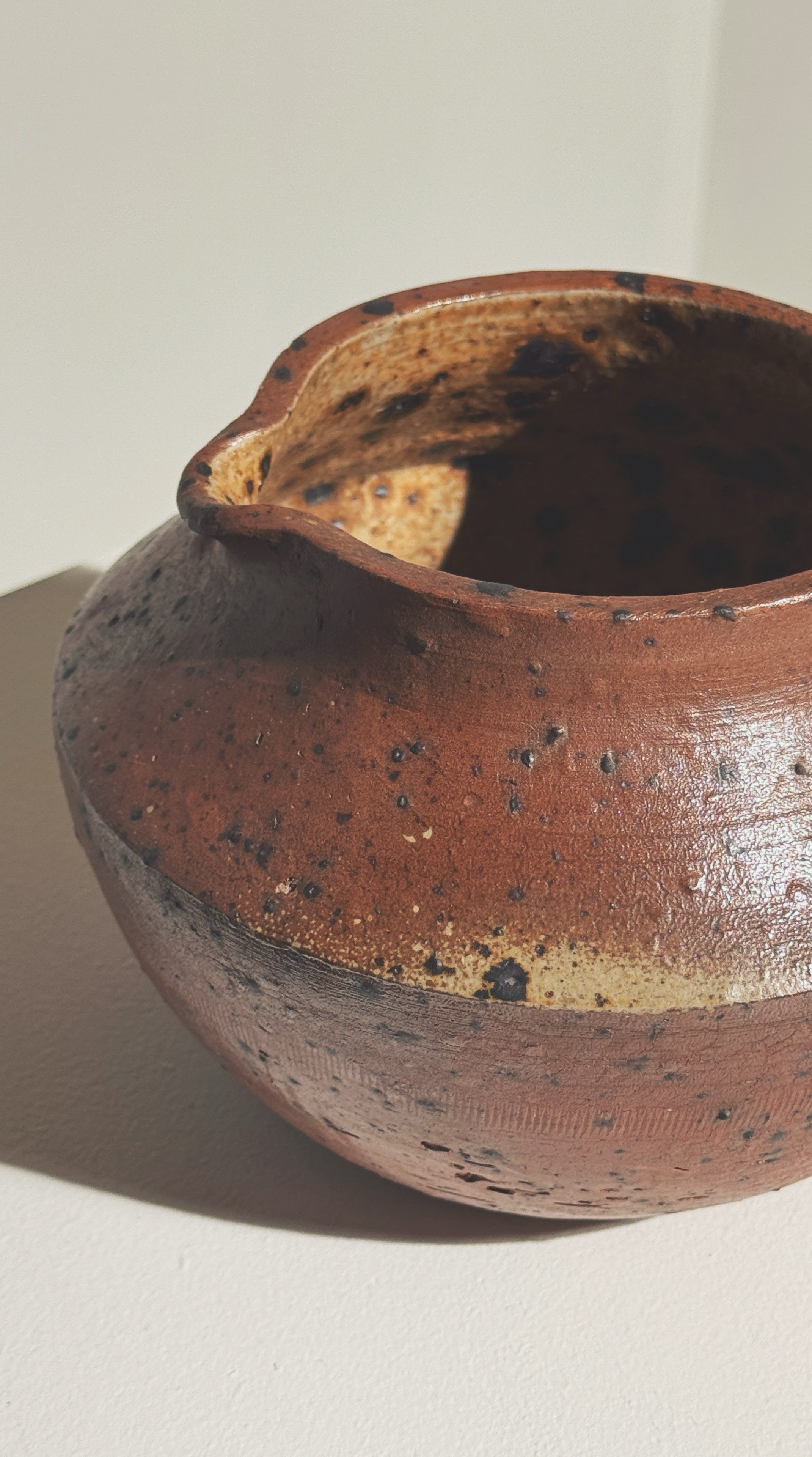 Interior detail view of Pierre Digan sculptural stoneware pitcher