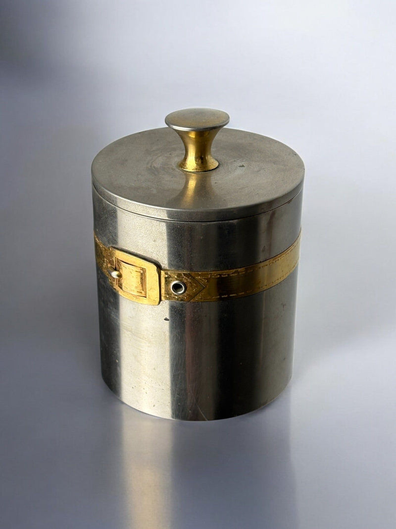 Maria Pergay's style Belt Buckle box, France, 1970's — close-up of metal surface with brass accent