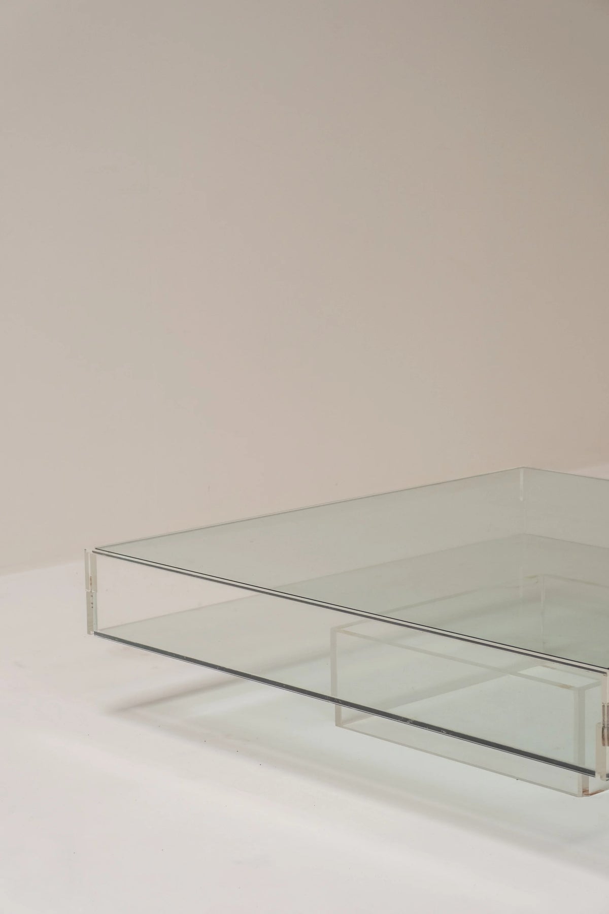 Glass and Plexiglass Display Coffee Table, 1970s — close-up