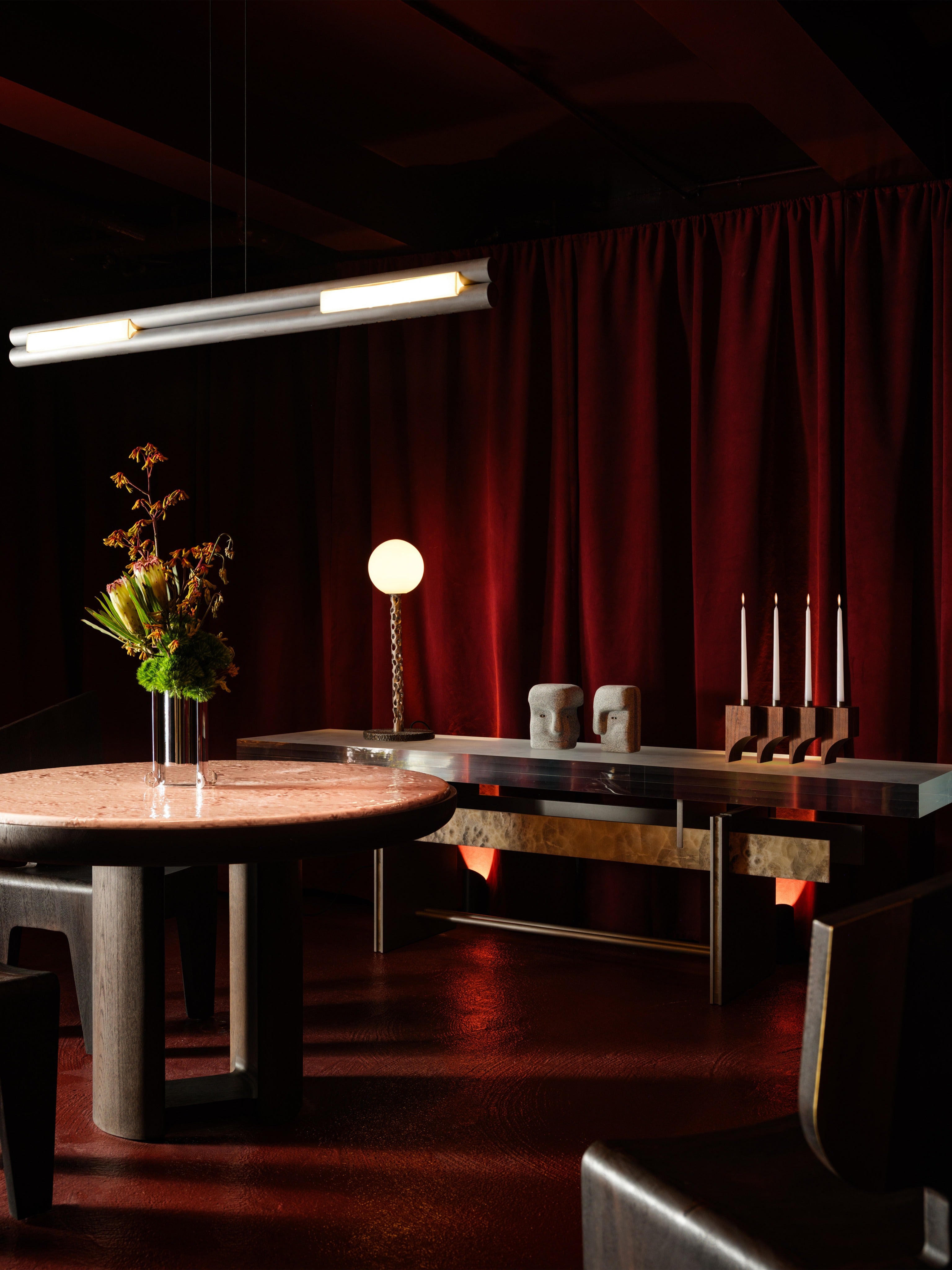 Acer Candle Holder R:4 — placed on modern console with red curtains