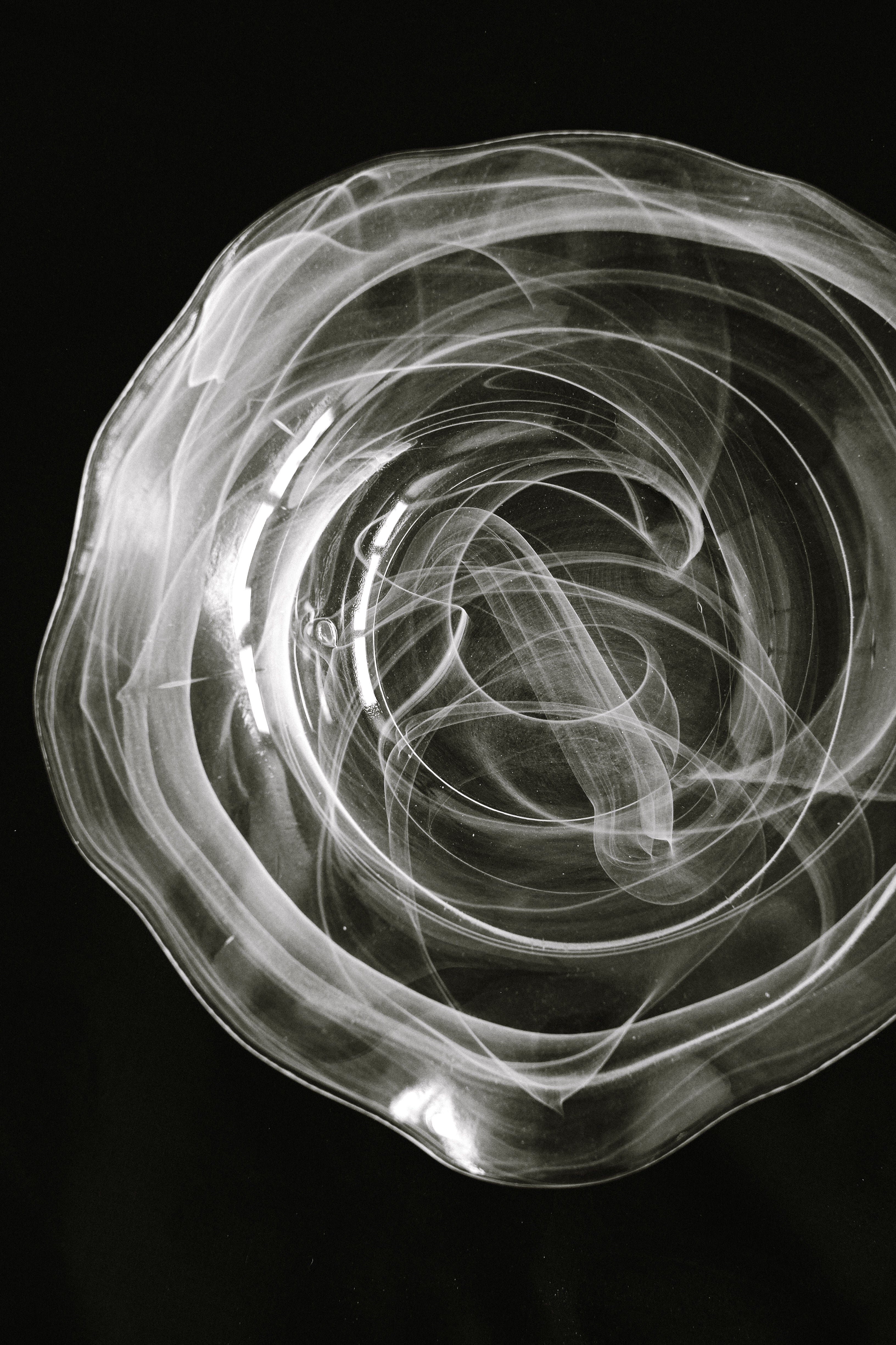 Swirl Glass Bowl — top view showing clear glass swirls