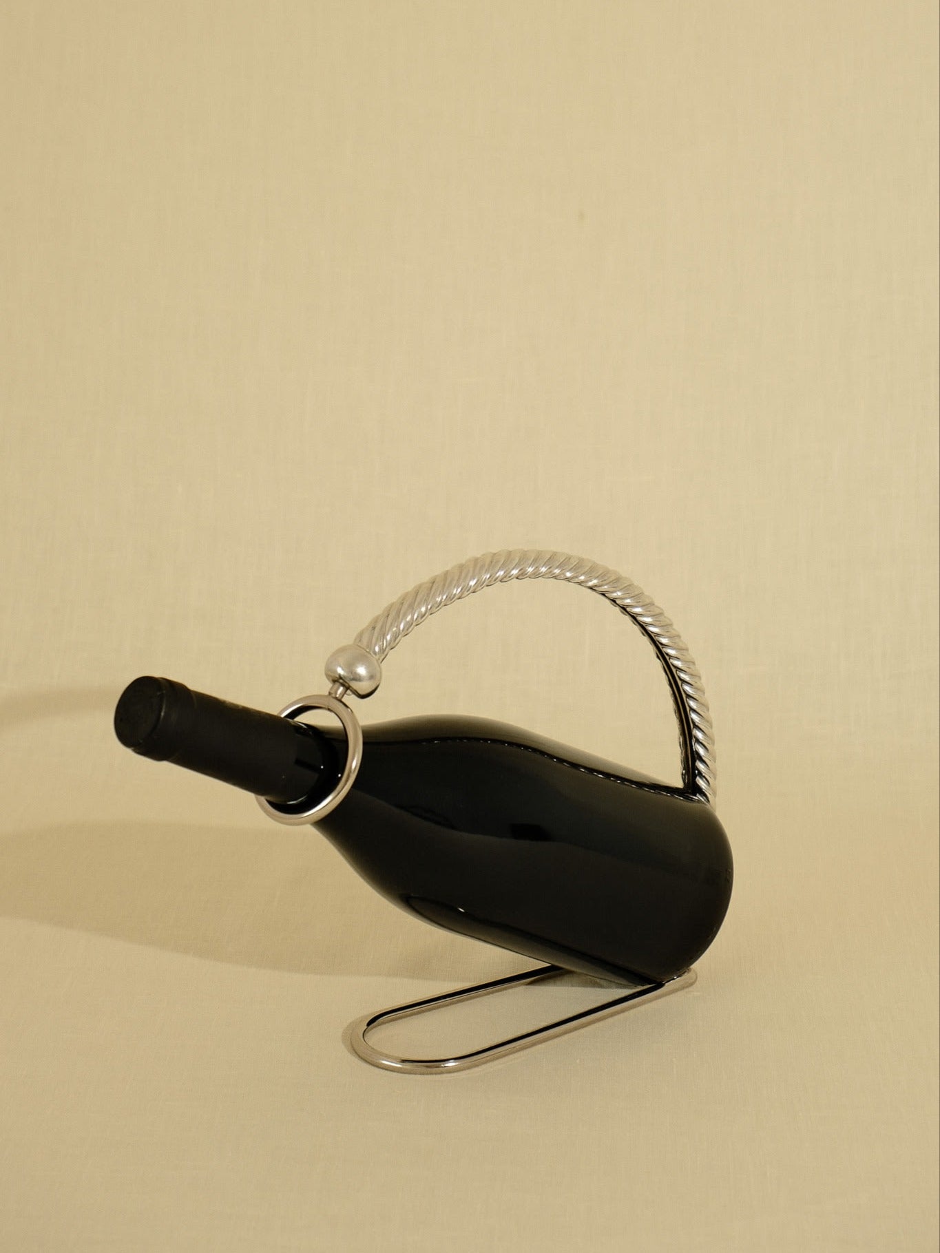 Chrome-Plated Metal Bottle Holder — side angle