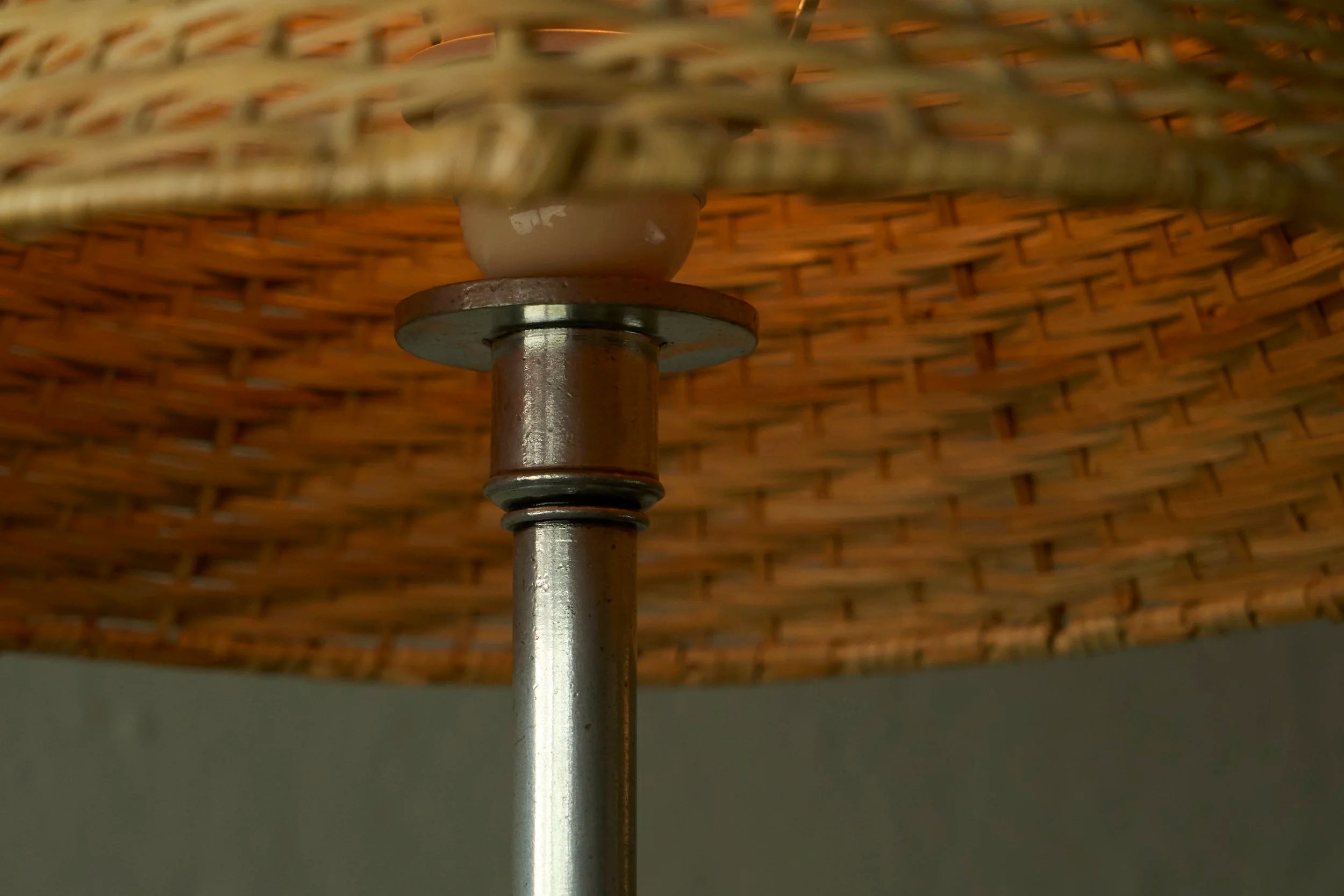 Swedish Grace Table Lamp with Rattan Shade, Sweden 1930s–1940s — close-up