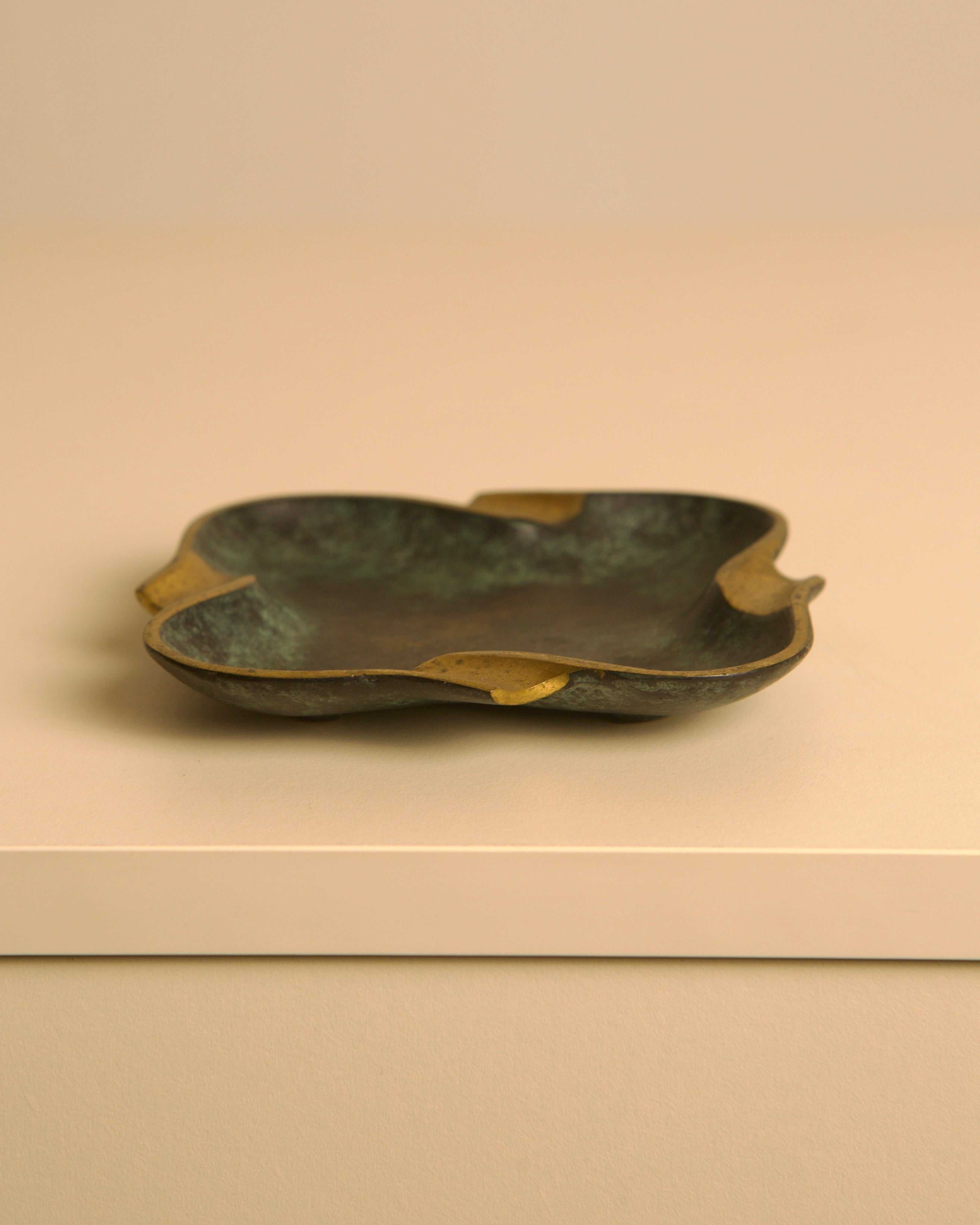 Italian Bronze Ashtray, 1940s — side angle showing green patina finish