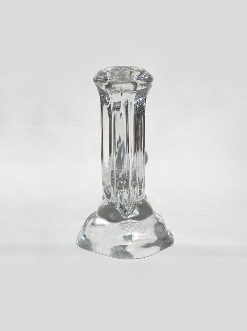 Clear crystal glass candle holder with ribbed column design