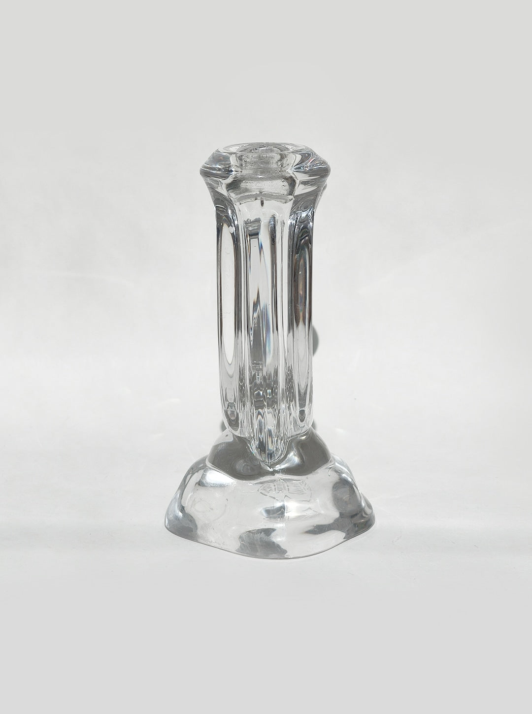 Clear crystal glass candle holder with ribbed column design