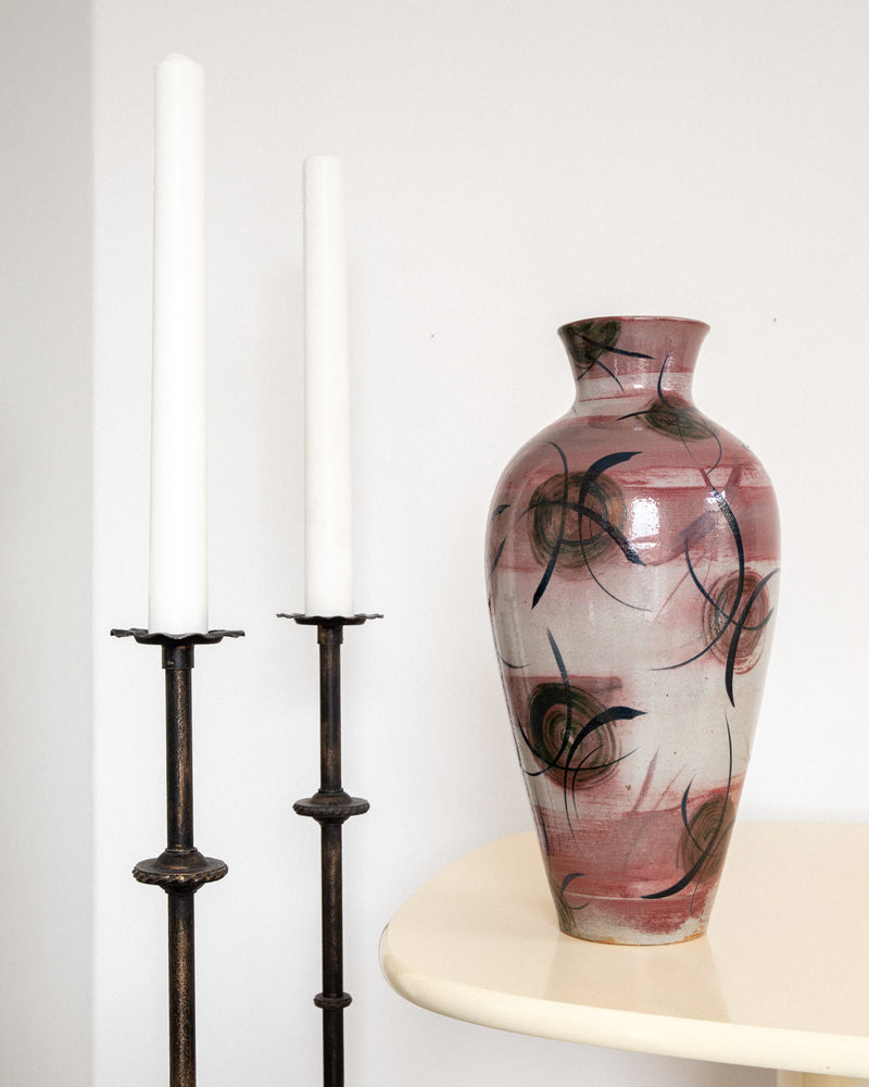 XL Ceramic Floor Vase by Herman Kähler, Denmark, 1930s — close-up showing floral patterns and pink tones