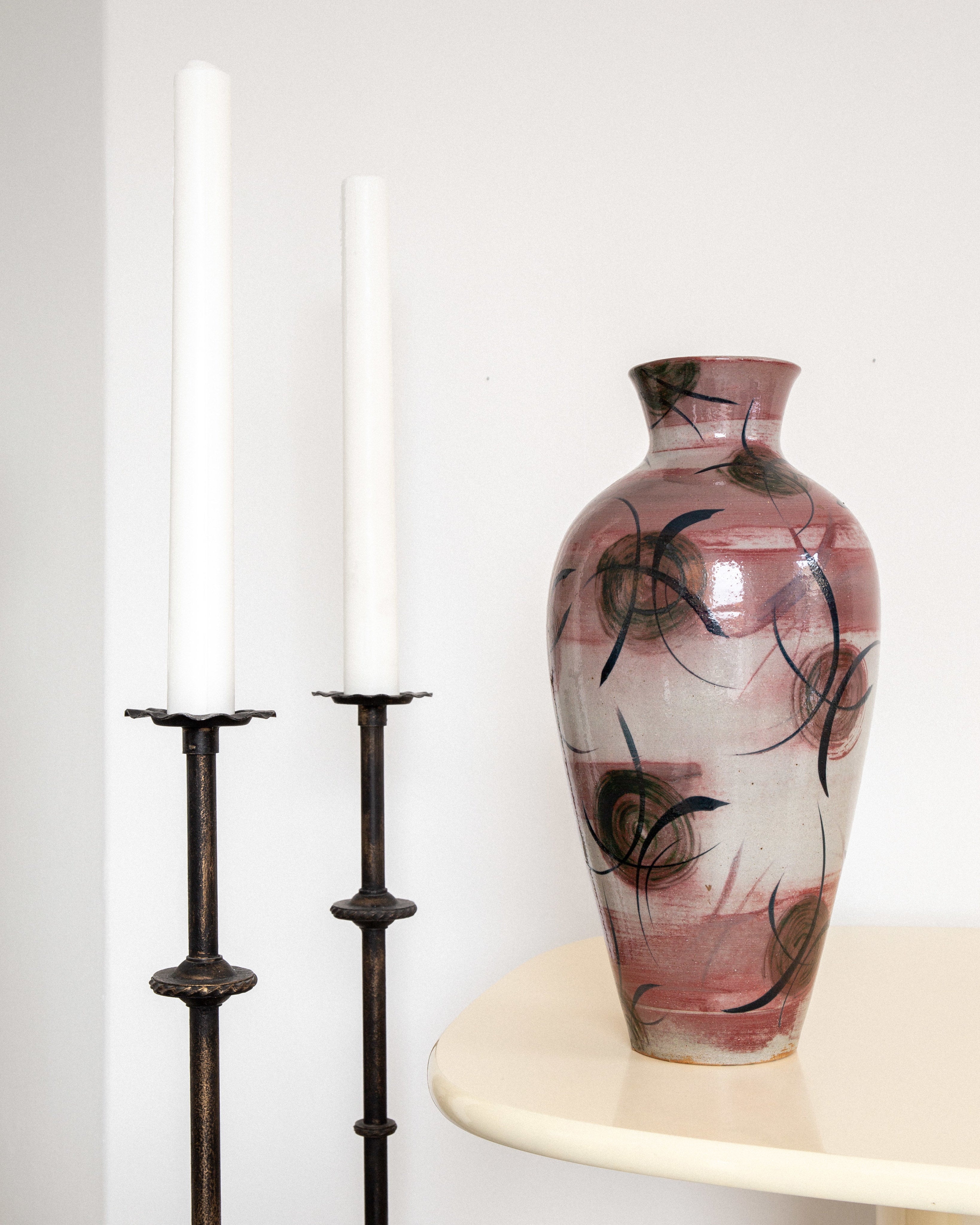 XL Ceramic Floor Vase by Herman Kähler, Denmark, 1930s — close-up showing floral patterns and pink tones