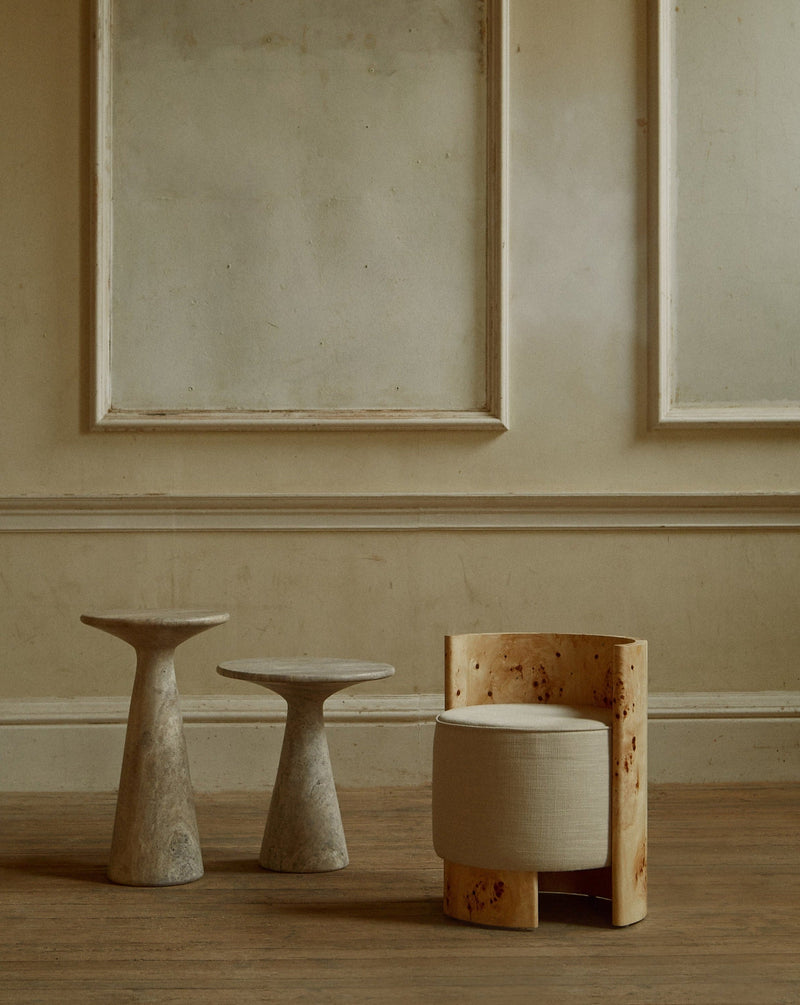 Juno Medium Travertine Side Table by Ransom & Dunn | The Oblist