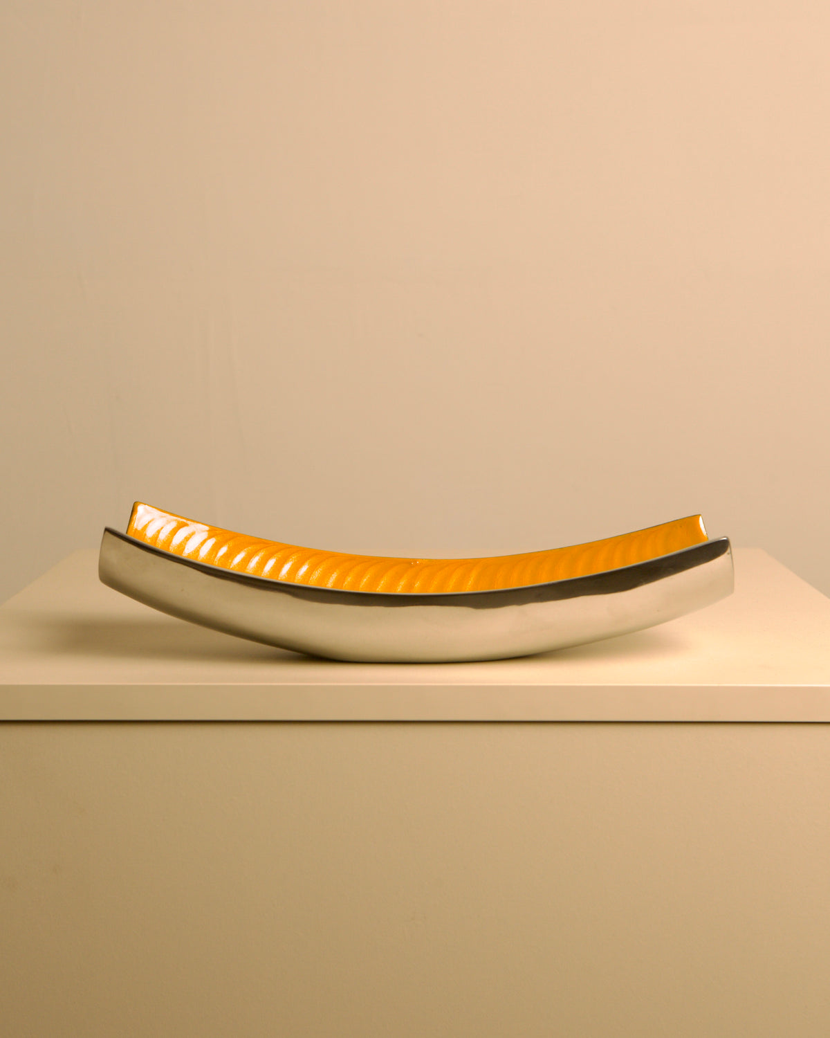 Large orange aluminium “Galassia” catch-all by Brandani, 1980s — side angle
