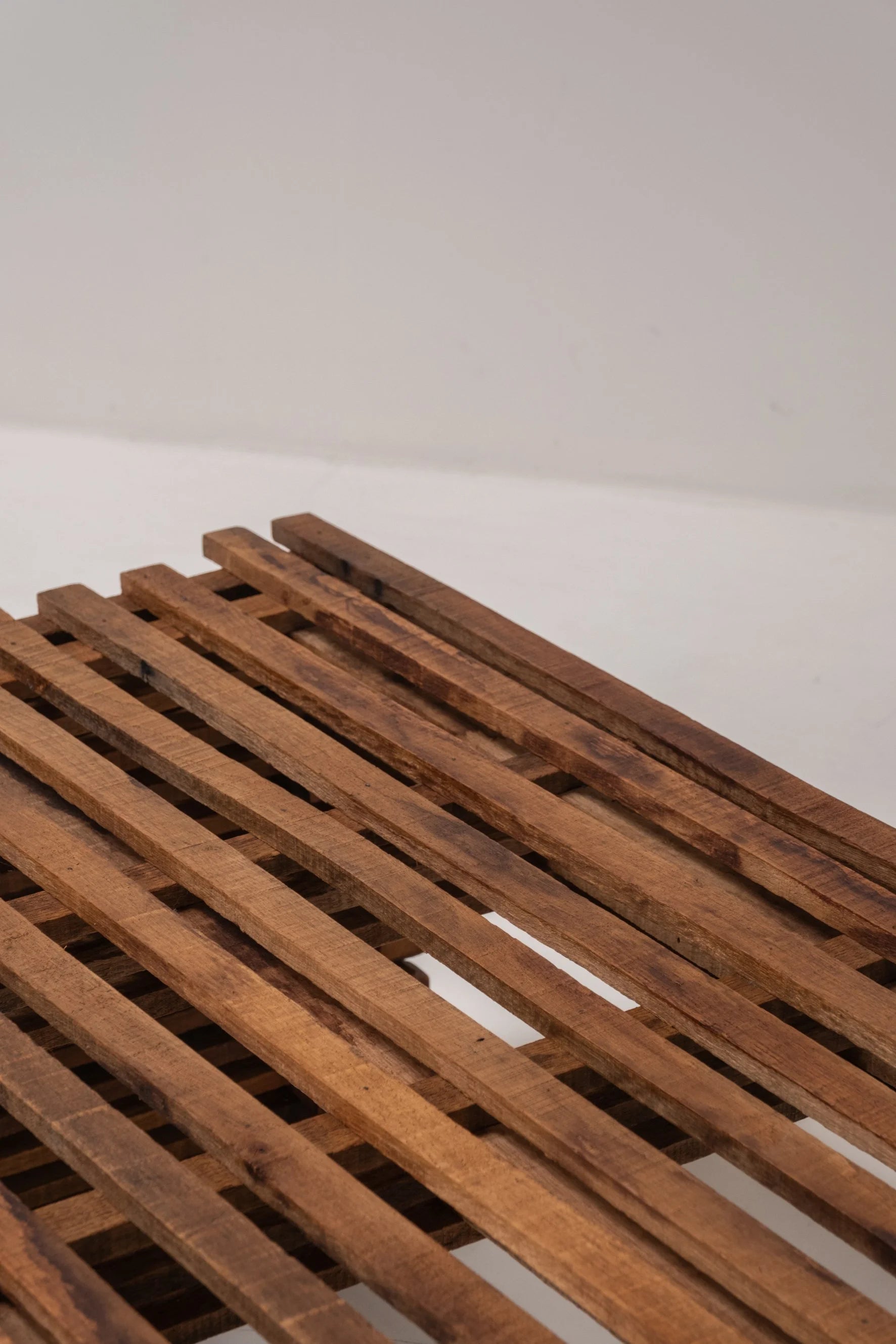 Vintage Wooden Slatted Coffee Table – Sculptural Design, 1970s Style — close-up