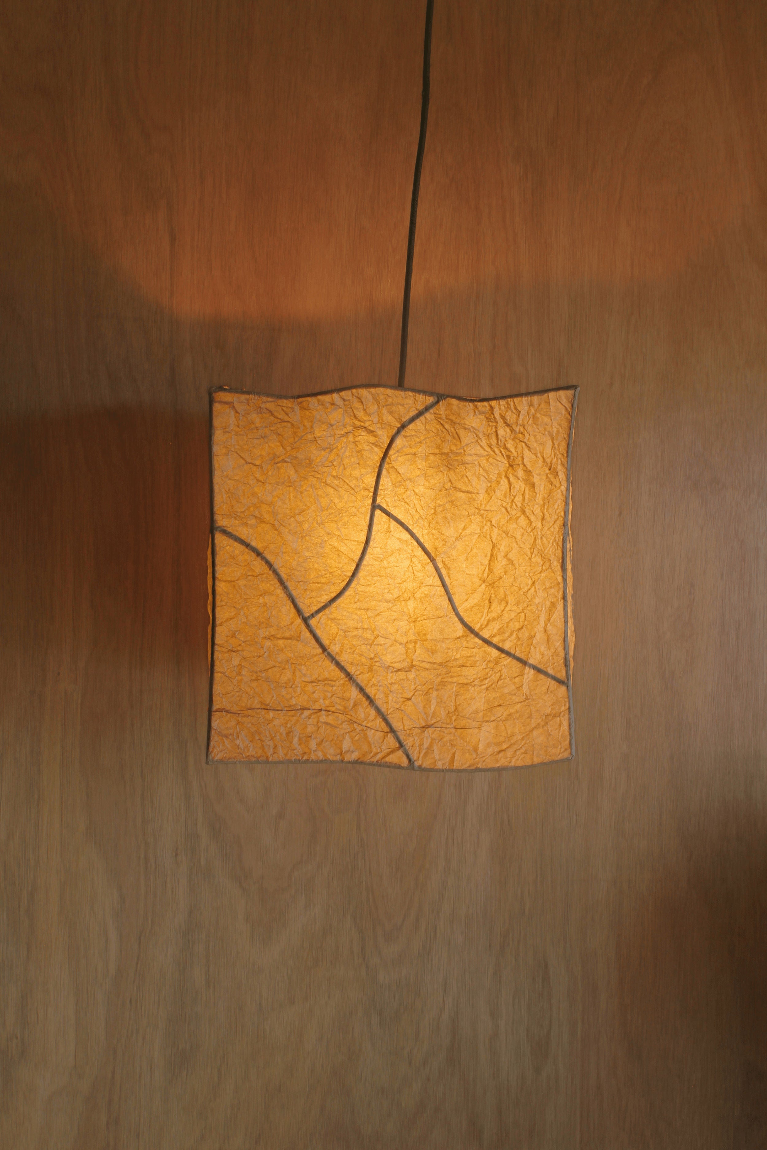 Hanging Dolmen' Pendant Light — overhead view against wooden backdrop