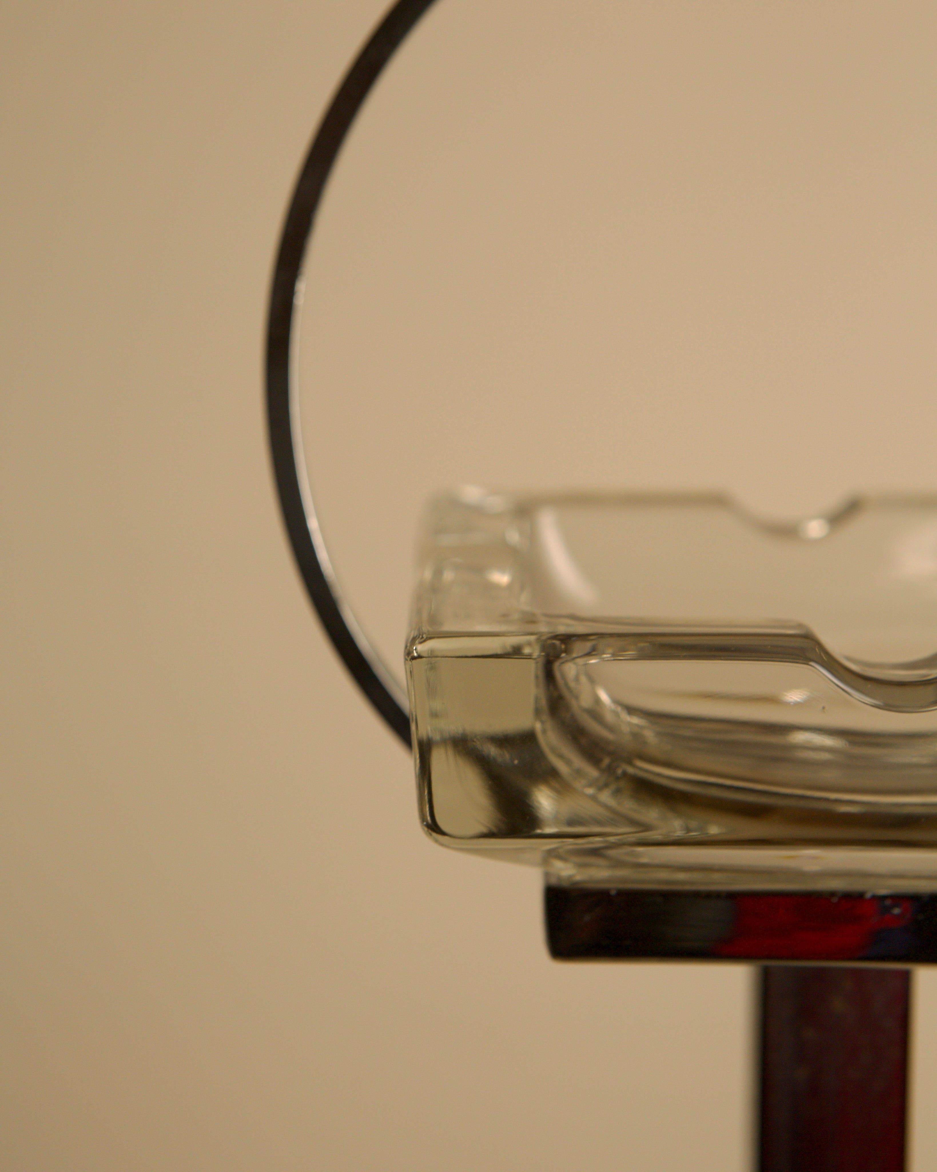 Italian Crystal Ashtray on a Chromed Metal Stand, 1950s — back view highlighting clear glass and metal details