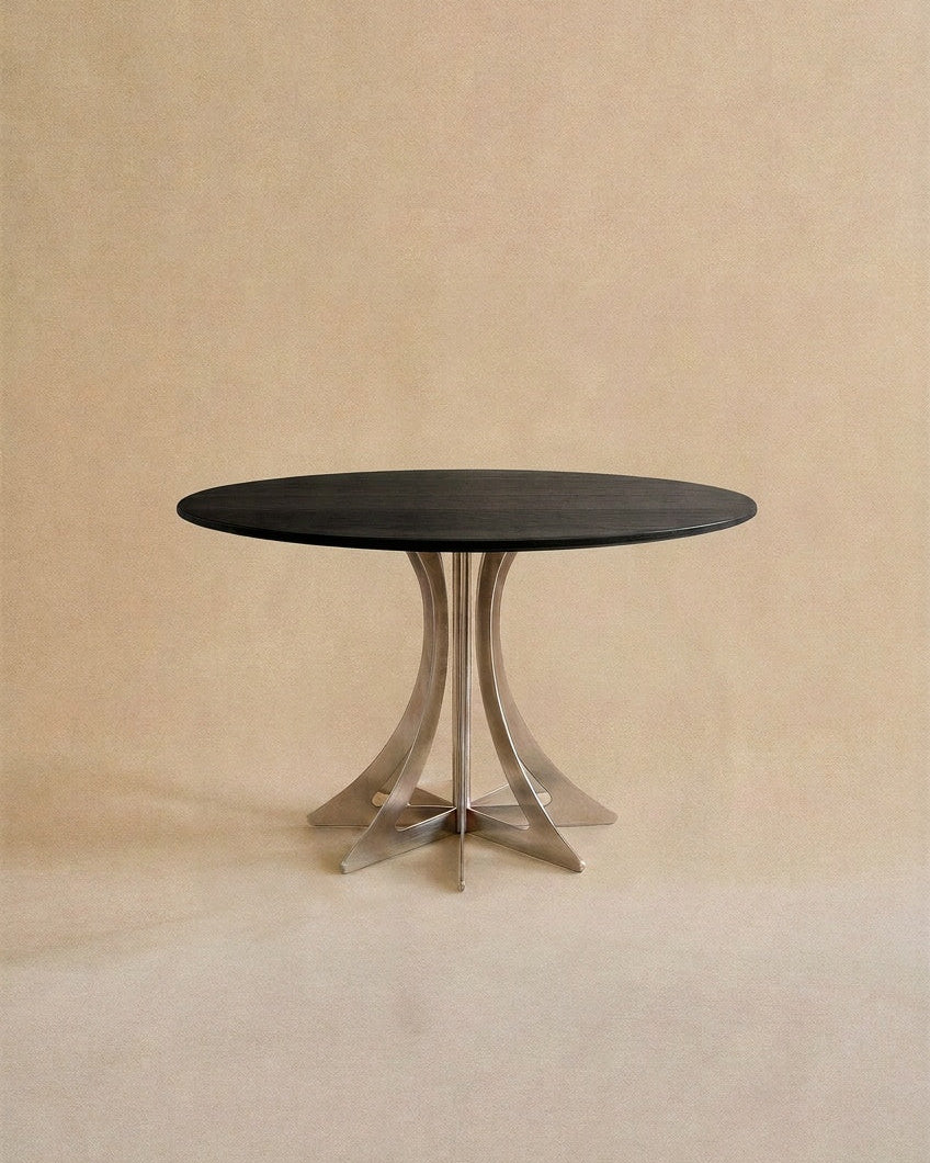 Fibonacci dinning Table - Stainless Steel and Solid Wood — close-up