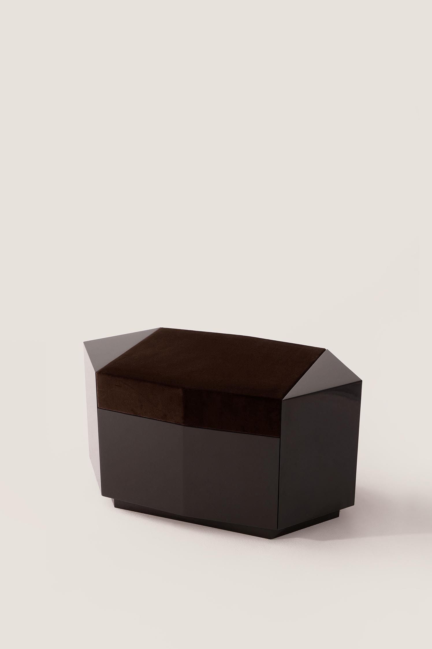 Ame I' Lacquer Ottoman — angled view highlighting dark lacquer finish