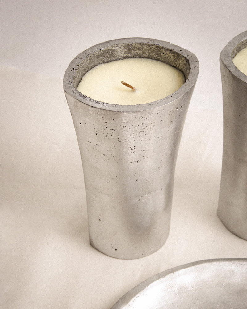 Aluminium Candle Sculpture by Rooms Studio | The Oblist — modern silver finish