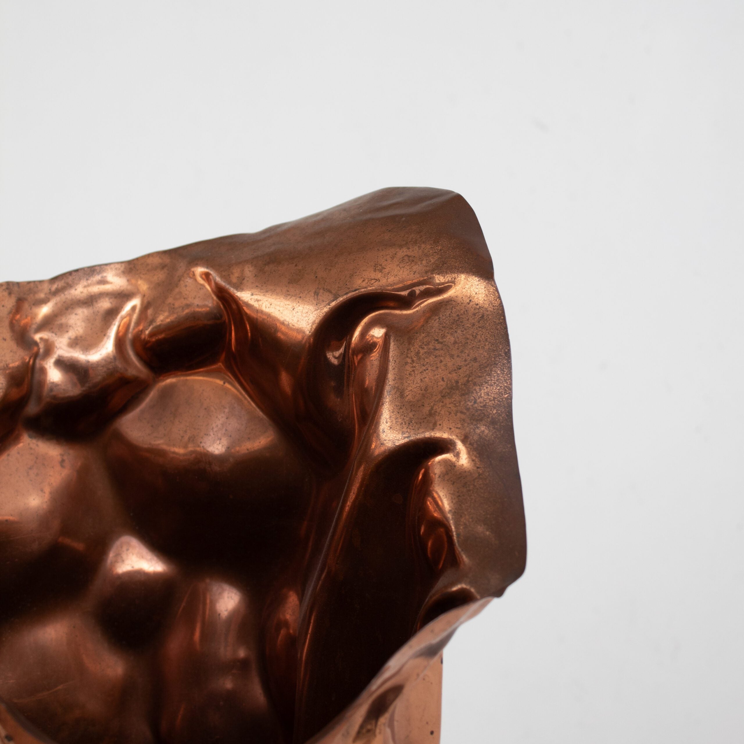 Bragalini Hammered Copper Vase — close-up of textured copper rim