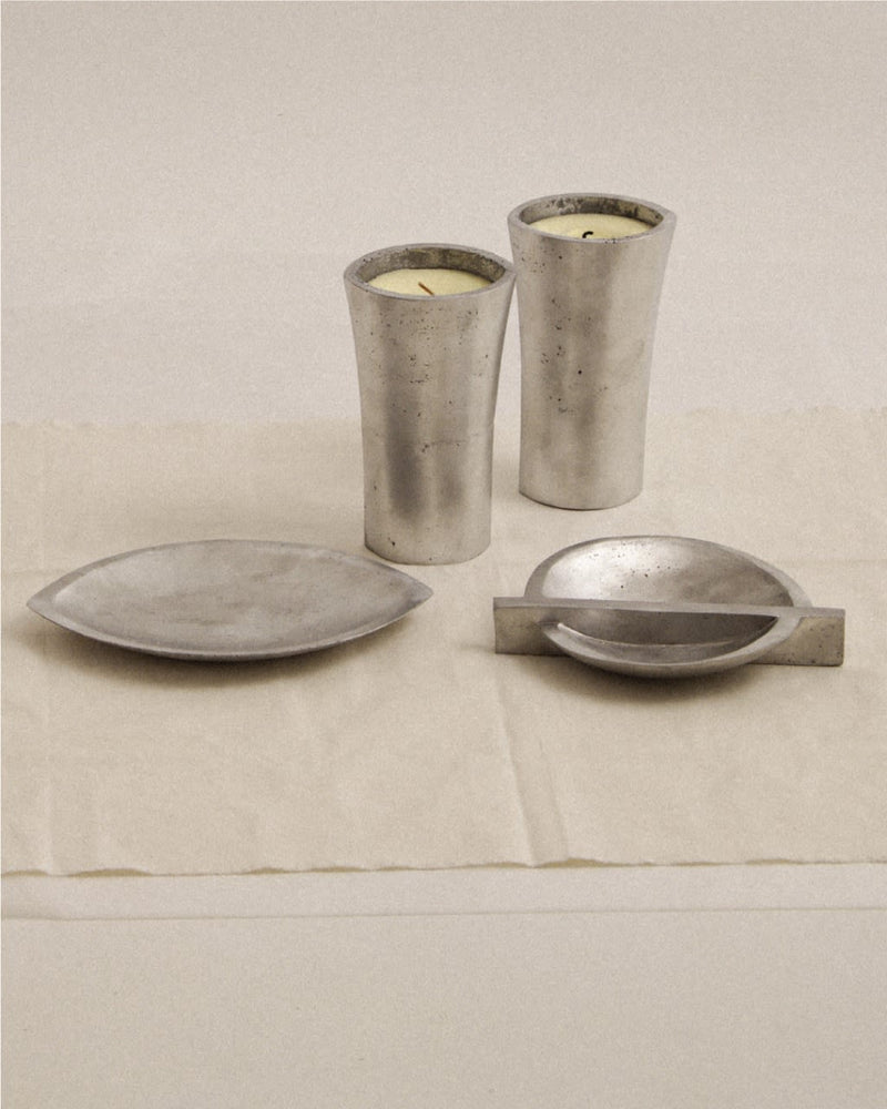 Aluminium Candy Platter — close-up of polished silver surface on beige backdrop