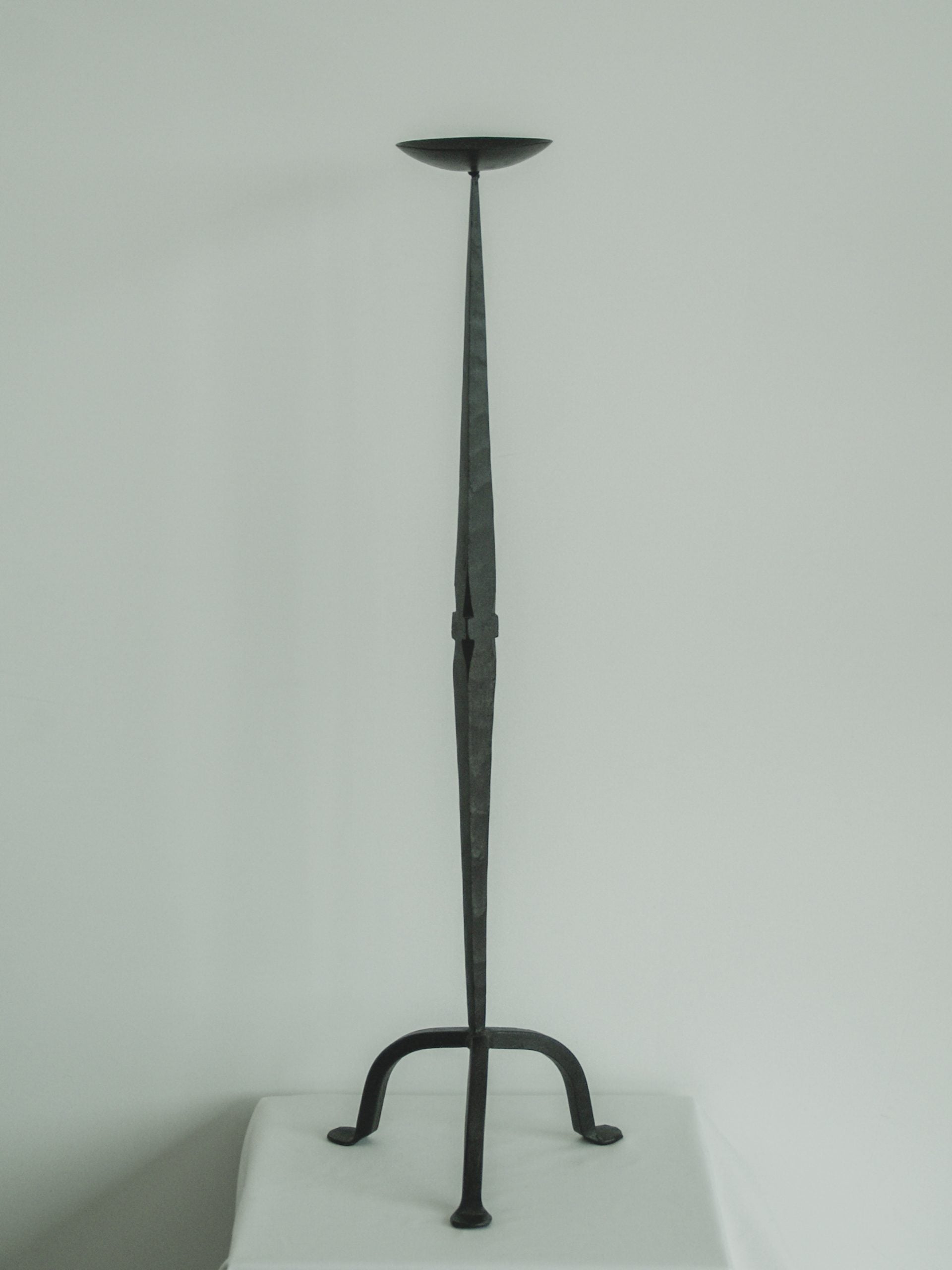 Brutalist Tall Metal Candlestick — detail view