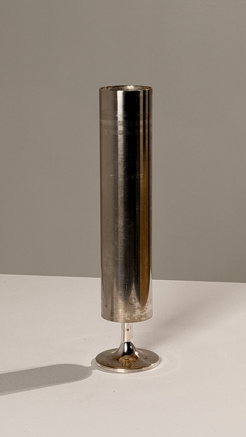 Large Silver-plated Metal Candleholder, France, circa 1970 — close-up showing polished surface and base