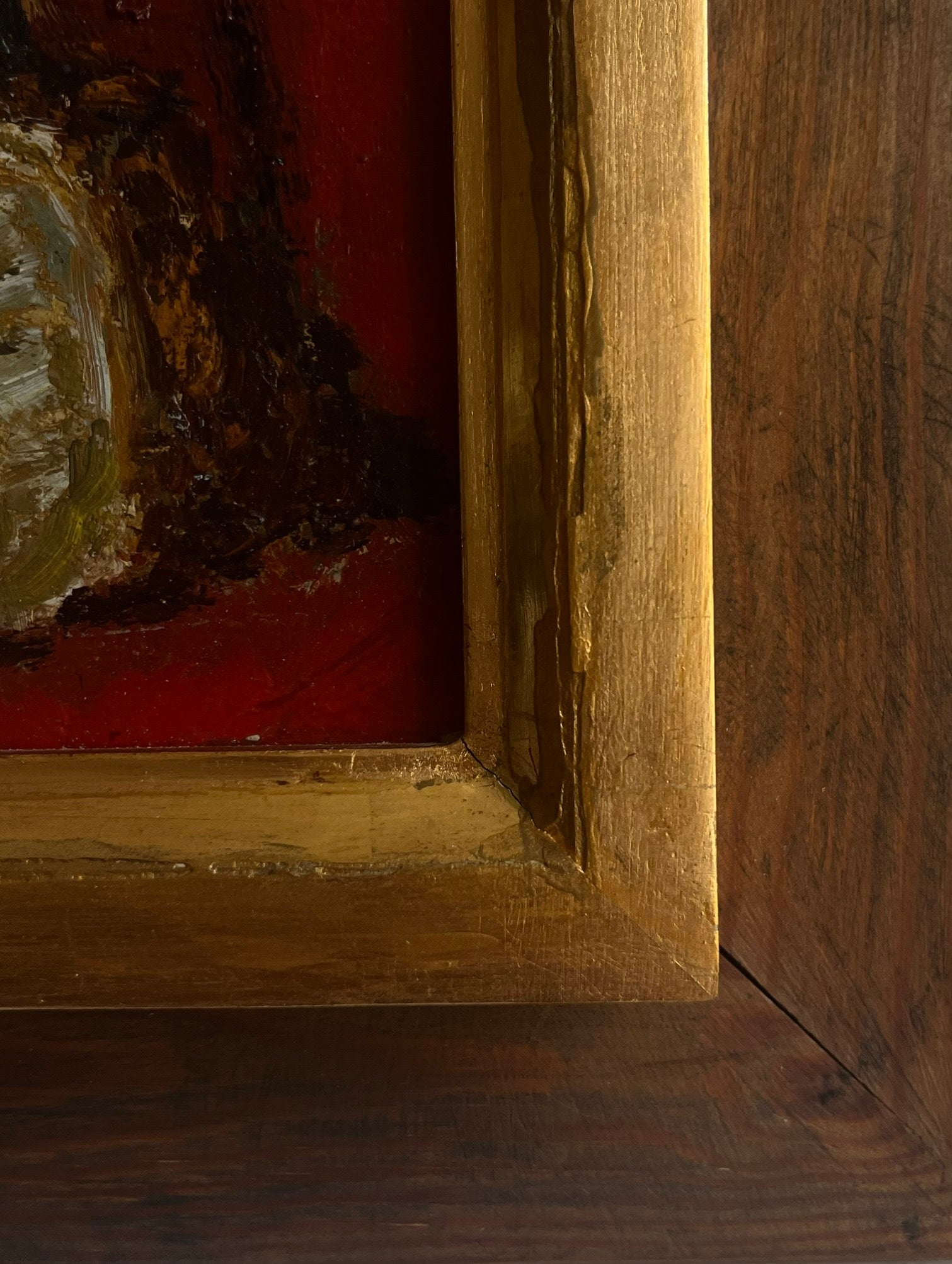 Midcentury Red Still Life with Shells — side angle