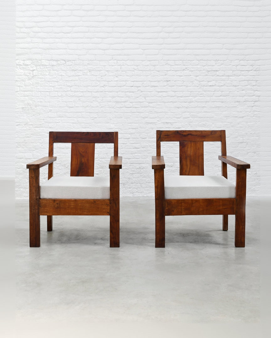 Pair of French Modernist Teak Armchairs, 1960s — detail view
