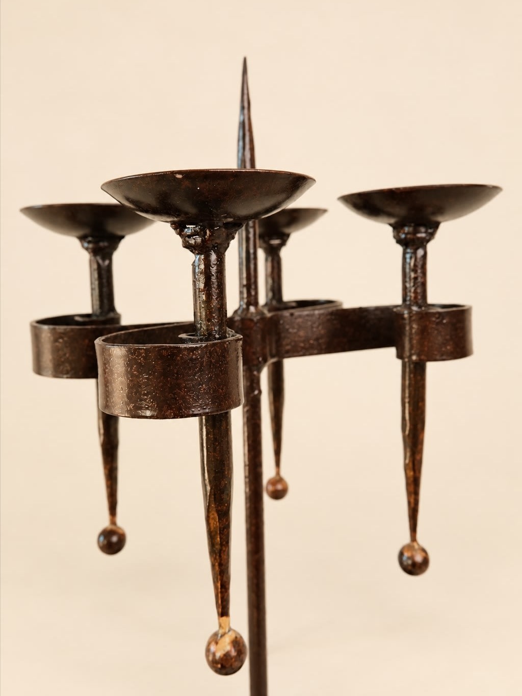 Vintage Brutalist Wrought Iron Four-Candle Candelabra — lifestyle setting