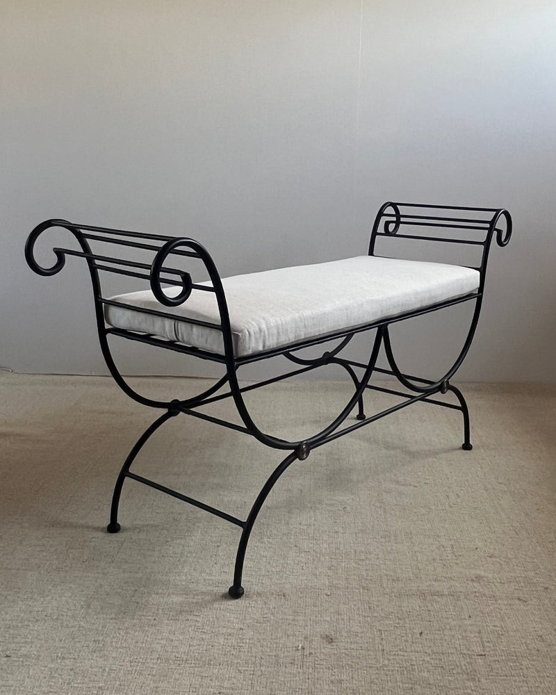 French Wrought Iron Curule Bench — detail view
