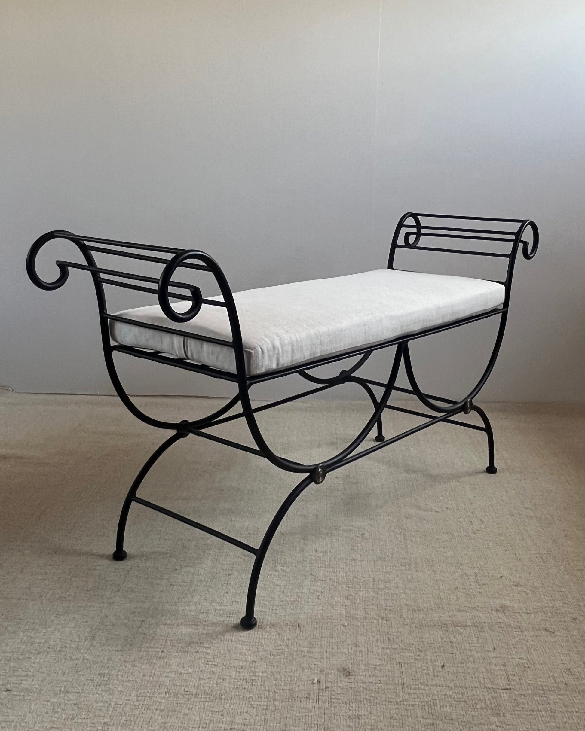 French Wrought Iron Curule Bench — detail view