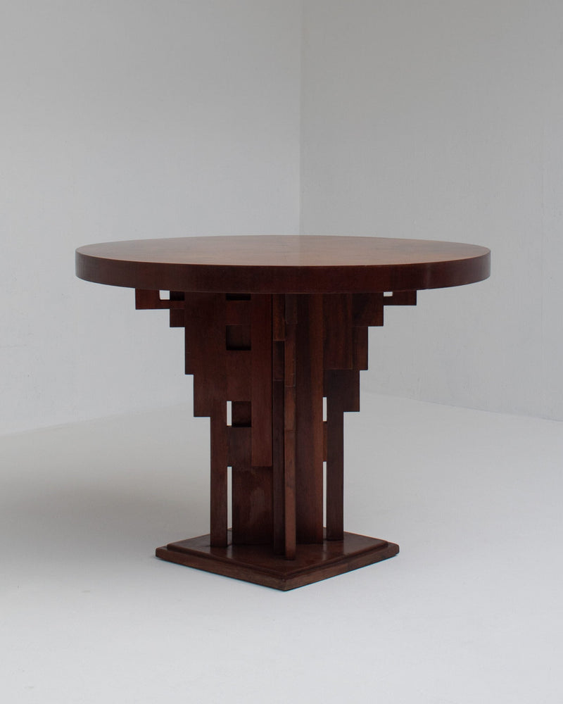 Art Deco Round Table with Geometric Base — detail view