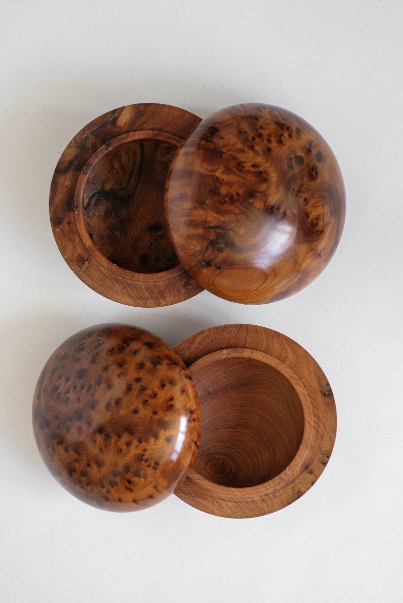Set of 2 Burl Wood Boxes  — lifestyle setting