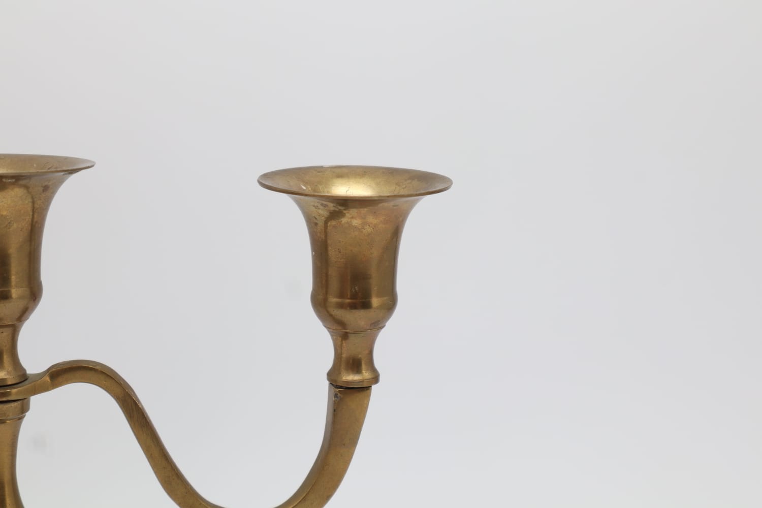 Vintage Three-Arm Solid Brass Candelabra – Circa 1970 — side angle