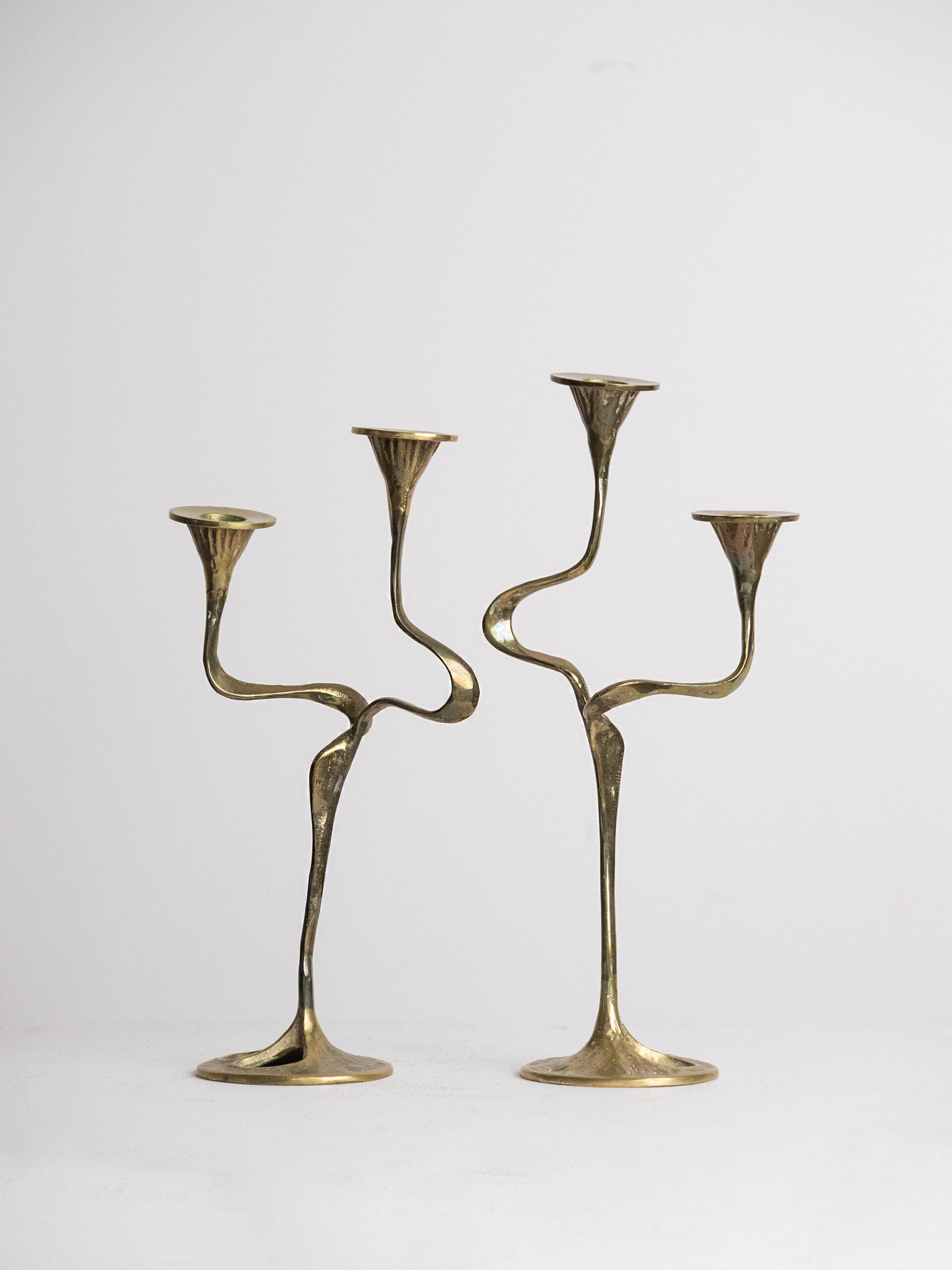 Pair of Brass Serpentine-Arm Candelabra, Organic Brutalist Style, Attributed to Kurt Jesch, Austria 1960s by Studio Ecubed