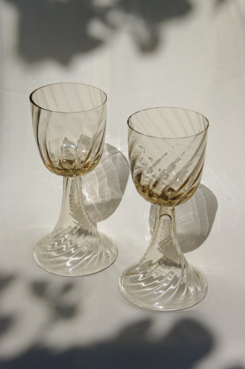 Pair of Mouthblown Wine Goblets in glass by Lucie Claudia Podrabska | The Oblist — handcrafted clear glass