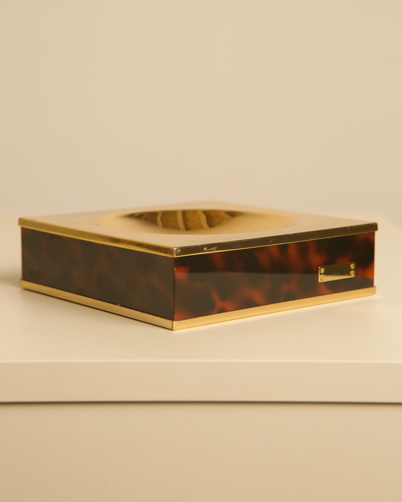 Side view of Italian tortoiseshell and gold trinket tray 1970s