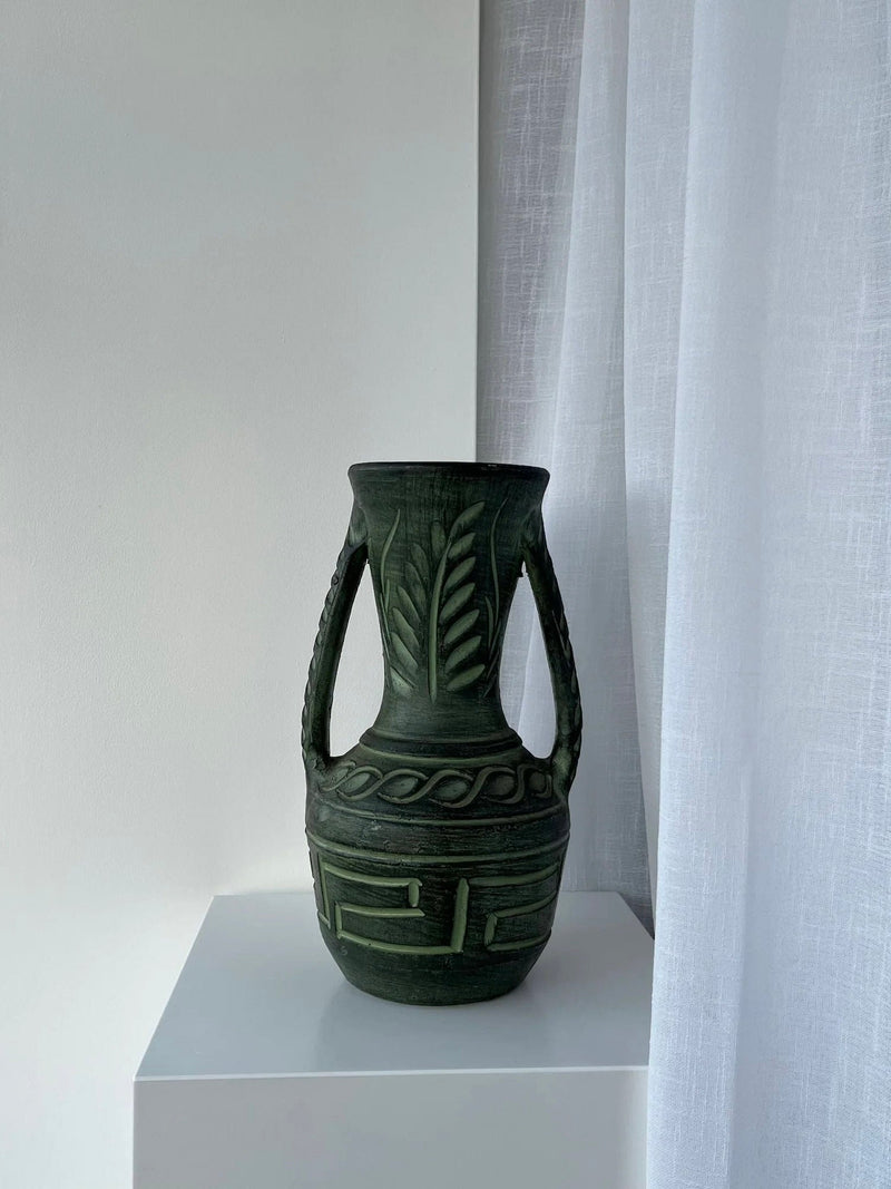 European Verdigris Large Francesco Figueras Vintage Vase by Aesthete Label | The Oblist — handcrafted ceramic, green finish